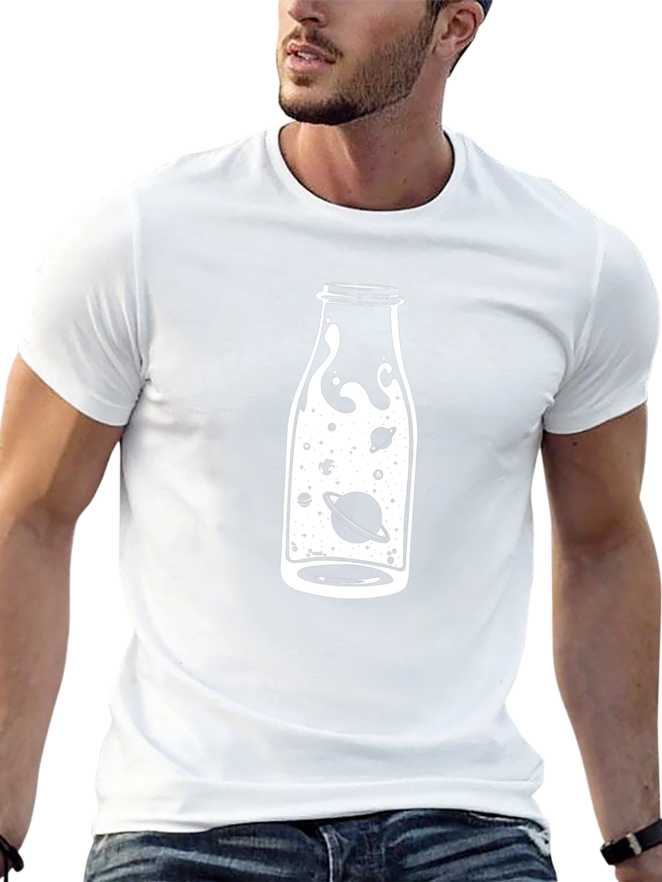 Cosmic Bottle Graphic Tee - Black Cotton T-Shirt