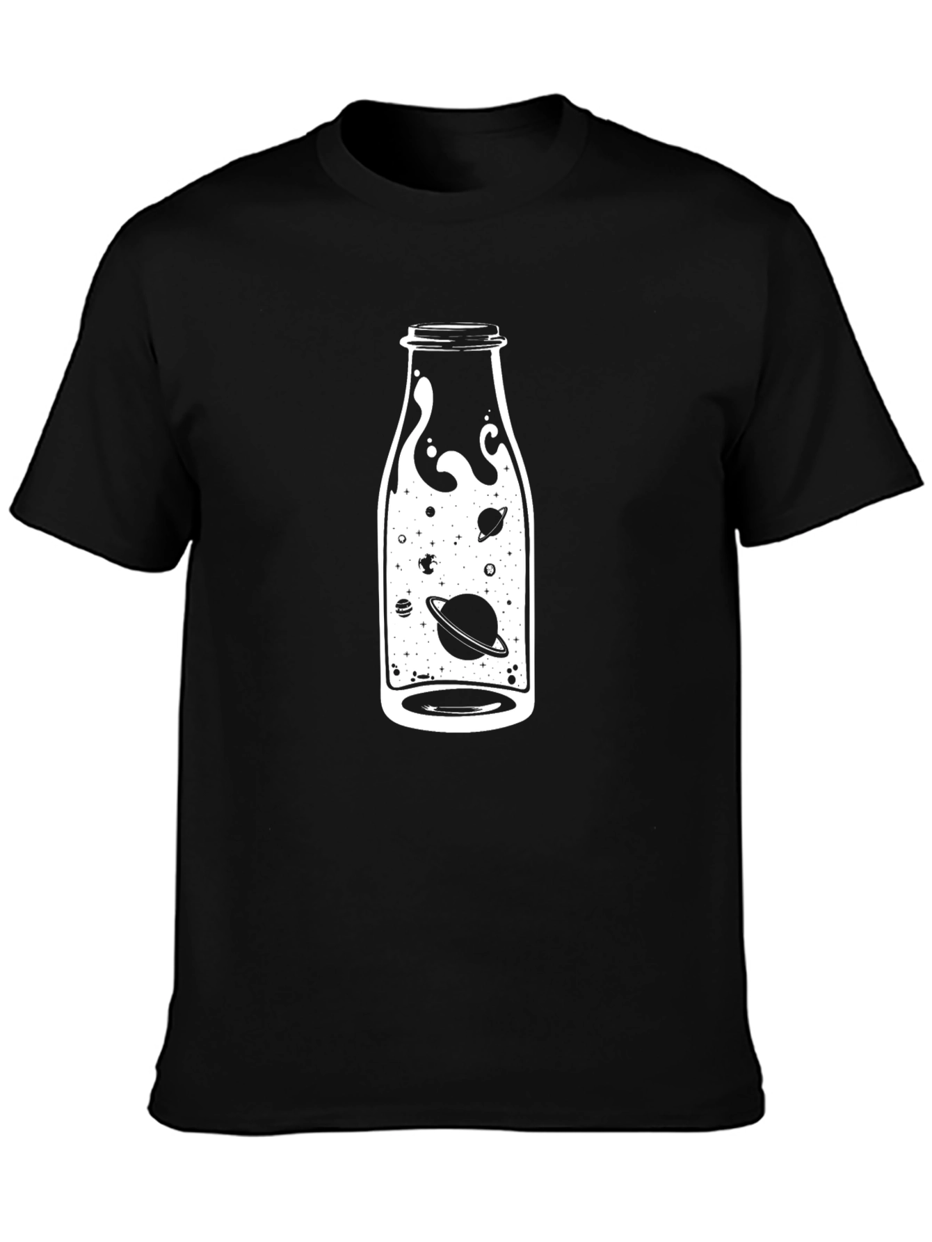 Cosmic Bottle Graphic Tee - Black Cotton T-Shirt