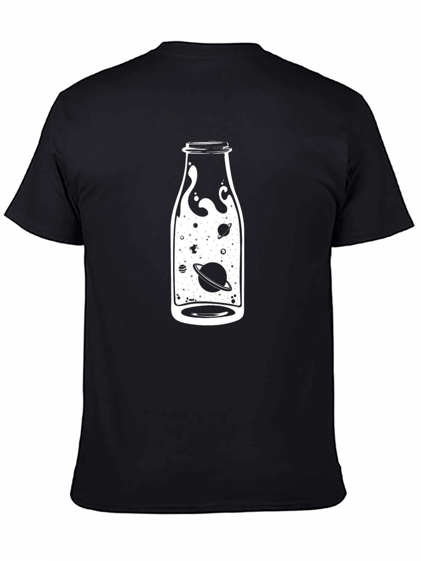 Cosmic Bottle Graphic Tee - Black Cotton T-Shirt