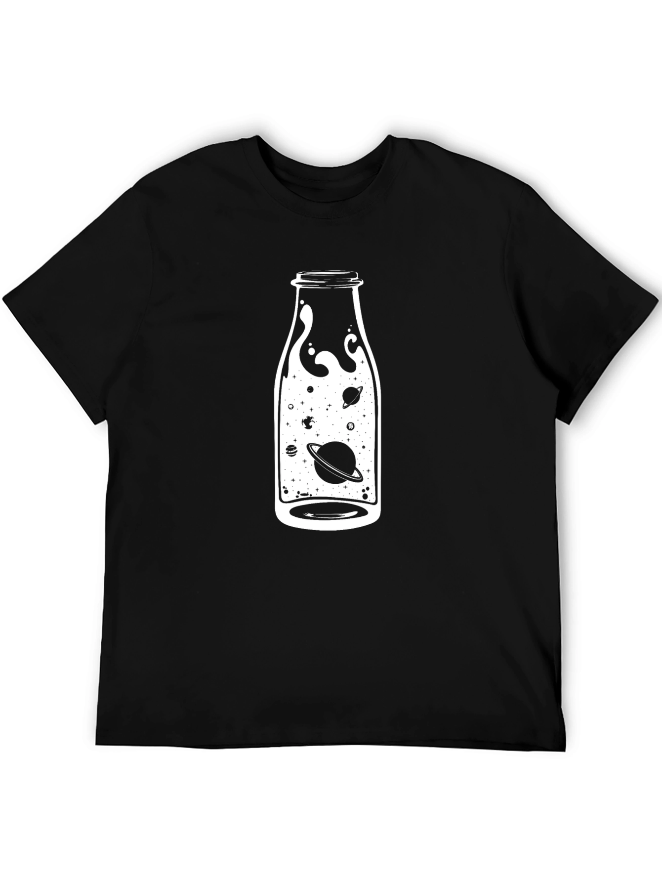 Cosmic Bottle Graphic Tee - Black Cotton T-Shirt