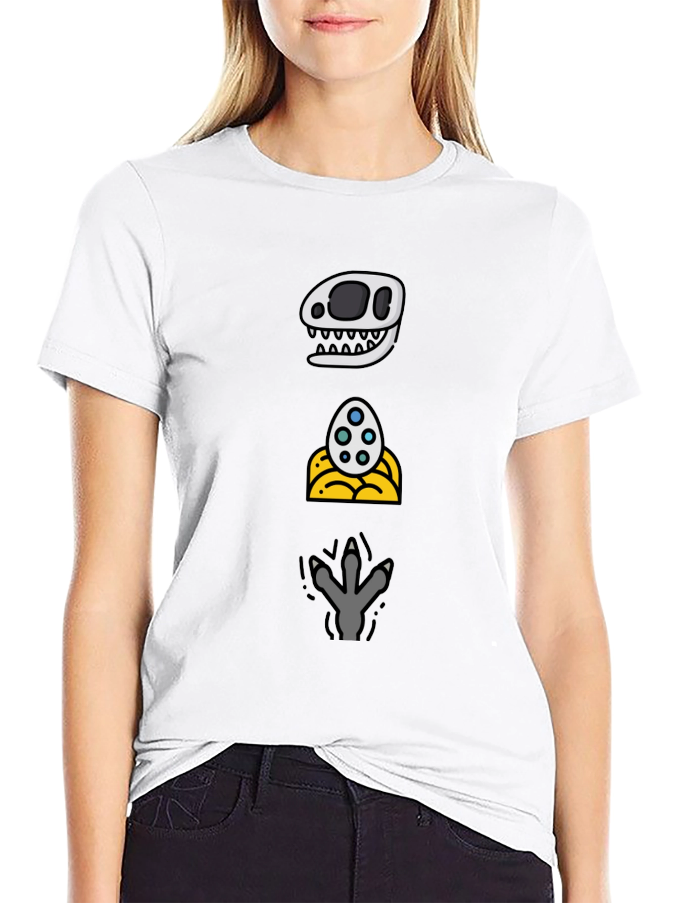 Dino Evolution T-Shirt: Skull Egg Footprint Design