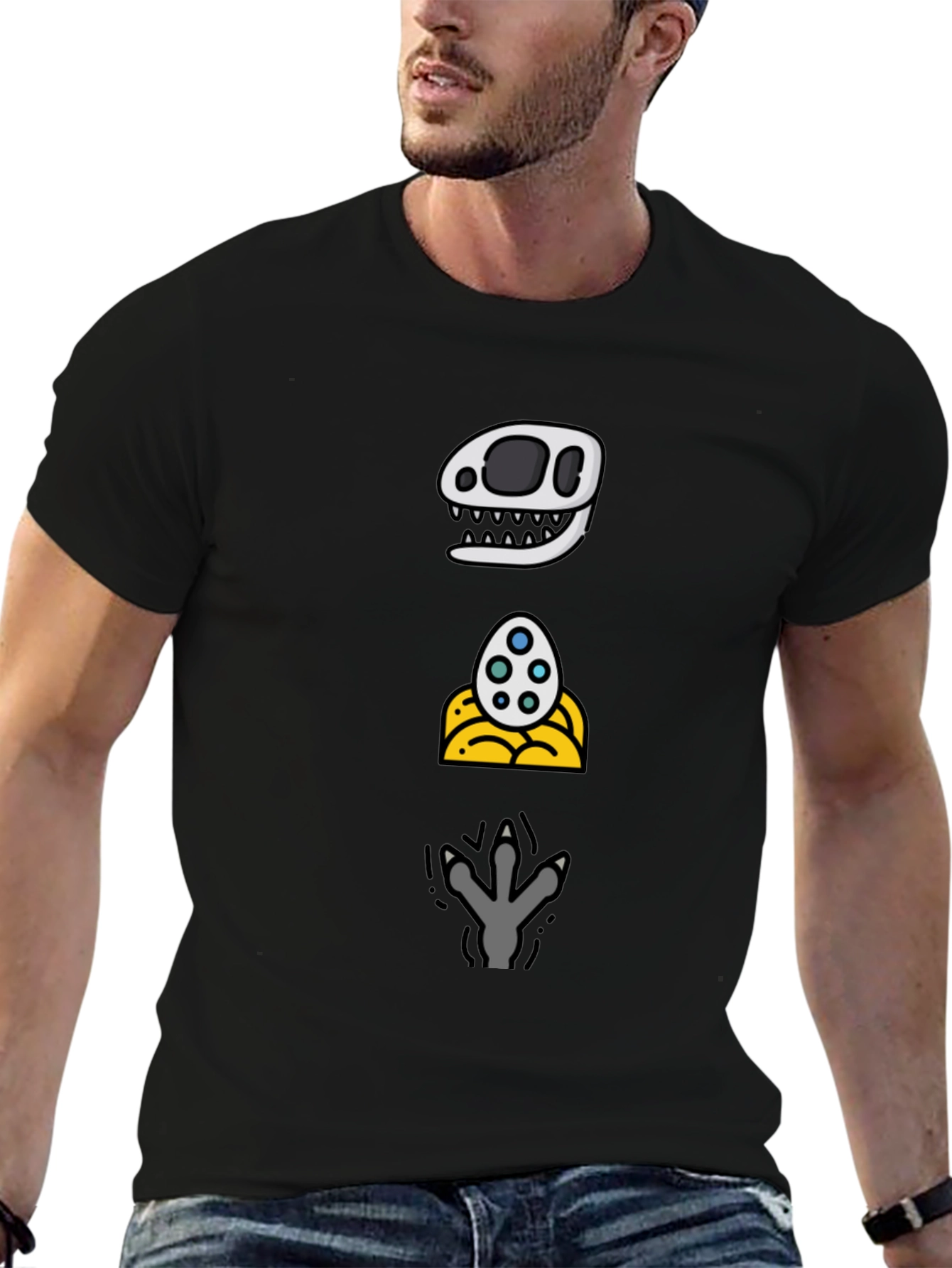 Dino Evolution T-Shirt: Skull Egg Footprint Design