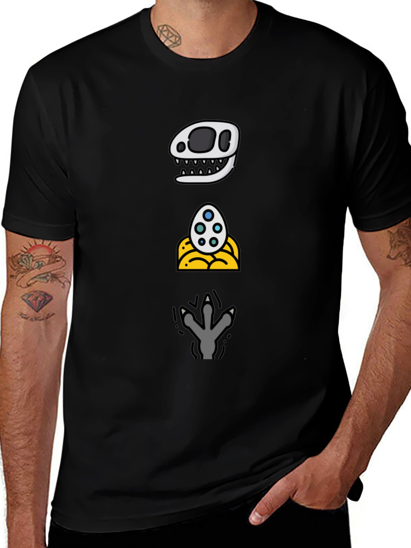 Dino Evolution T-Shirt: Skull Egg Footprint Design