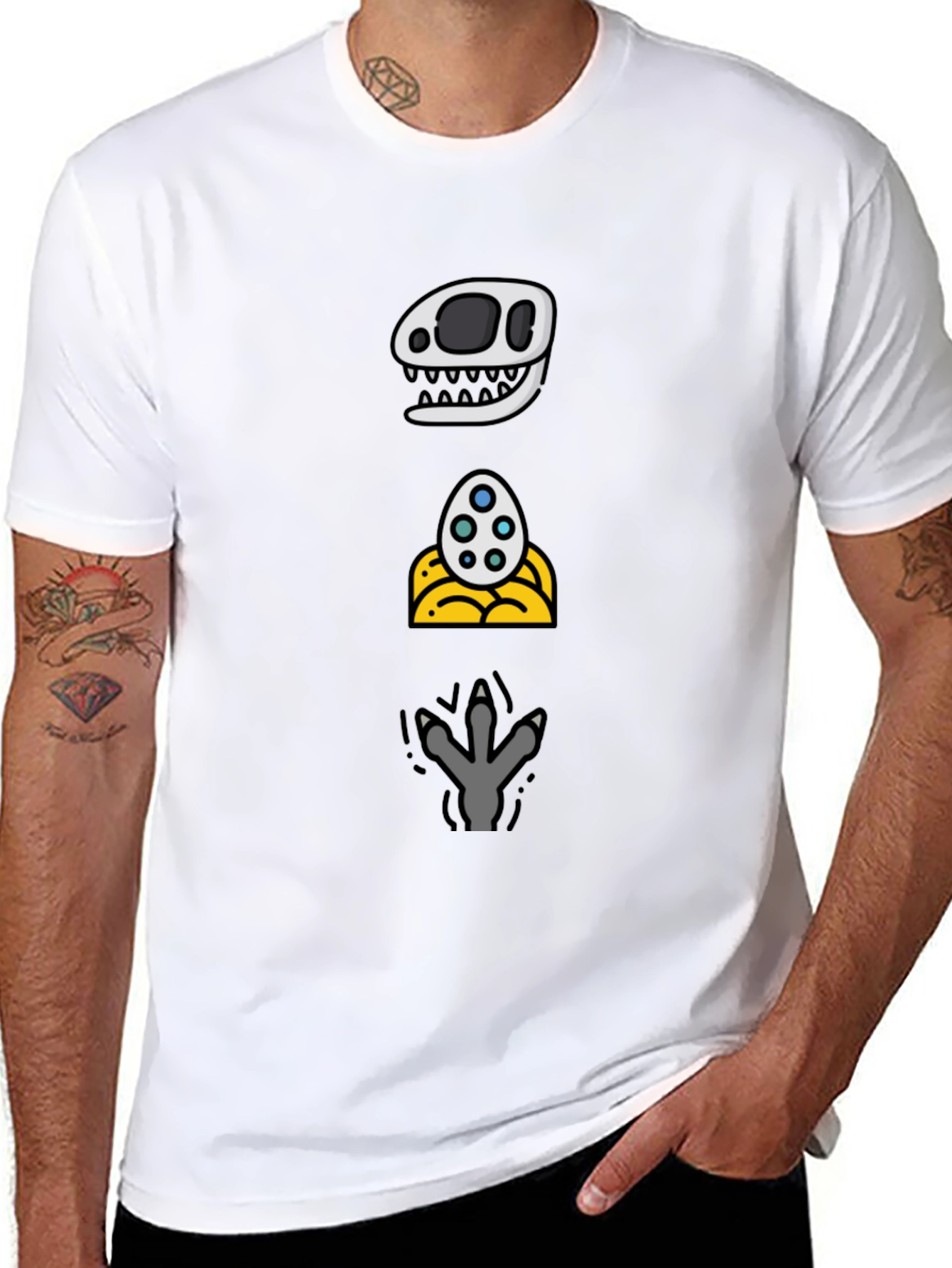 Dino Evolution T-Shirt: Skull Egg Footprint Design