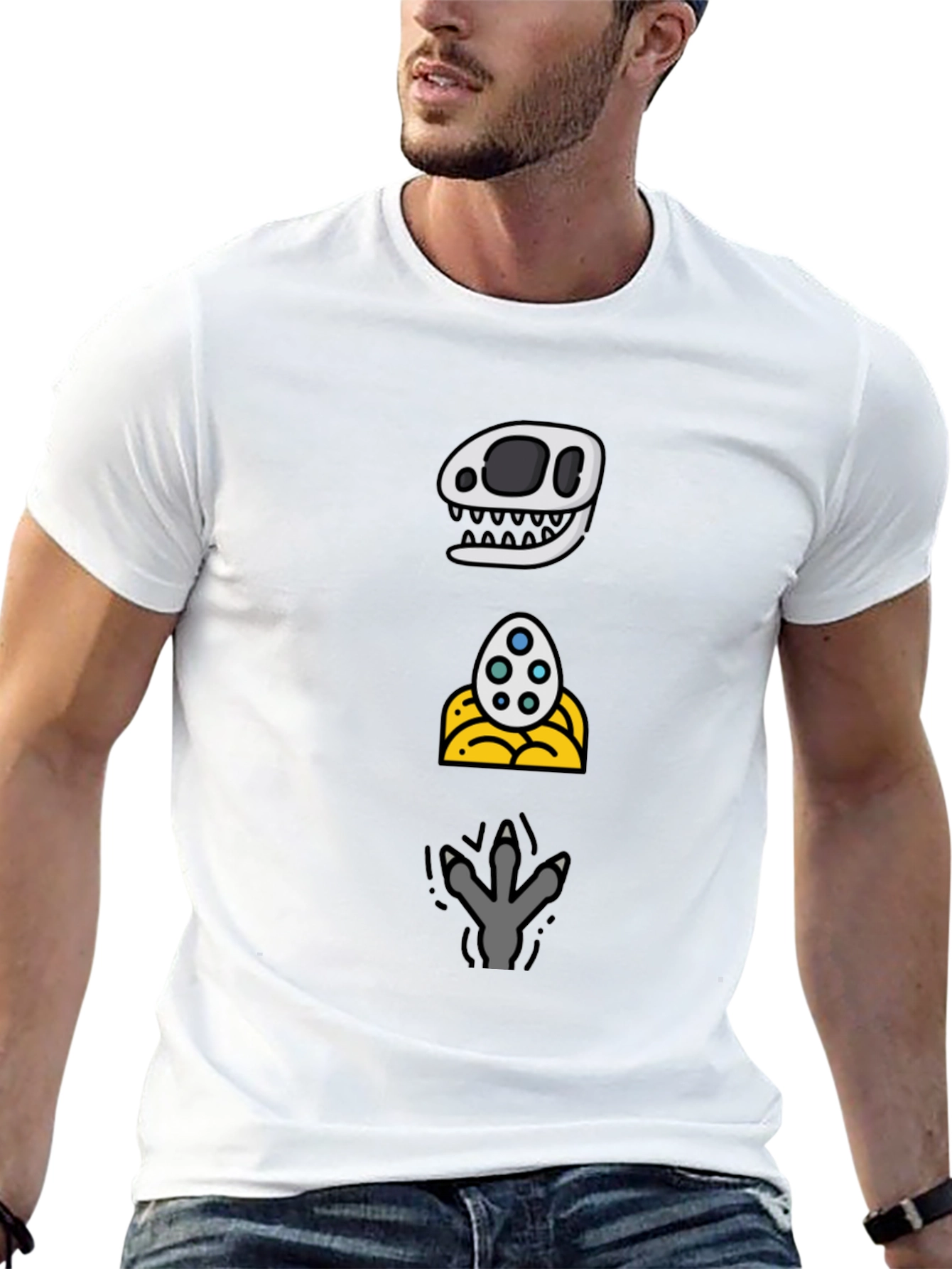 Dino Evolution T-Shirt: Skull Egg Footprint Design