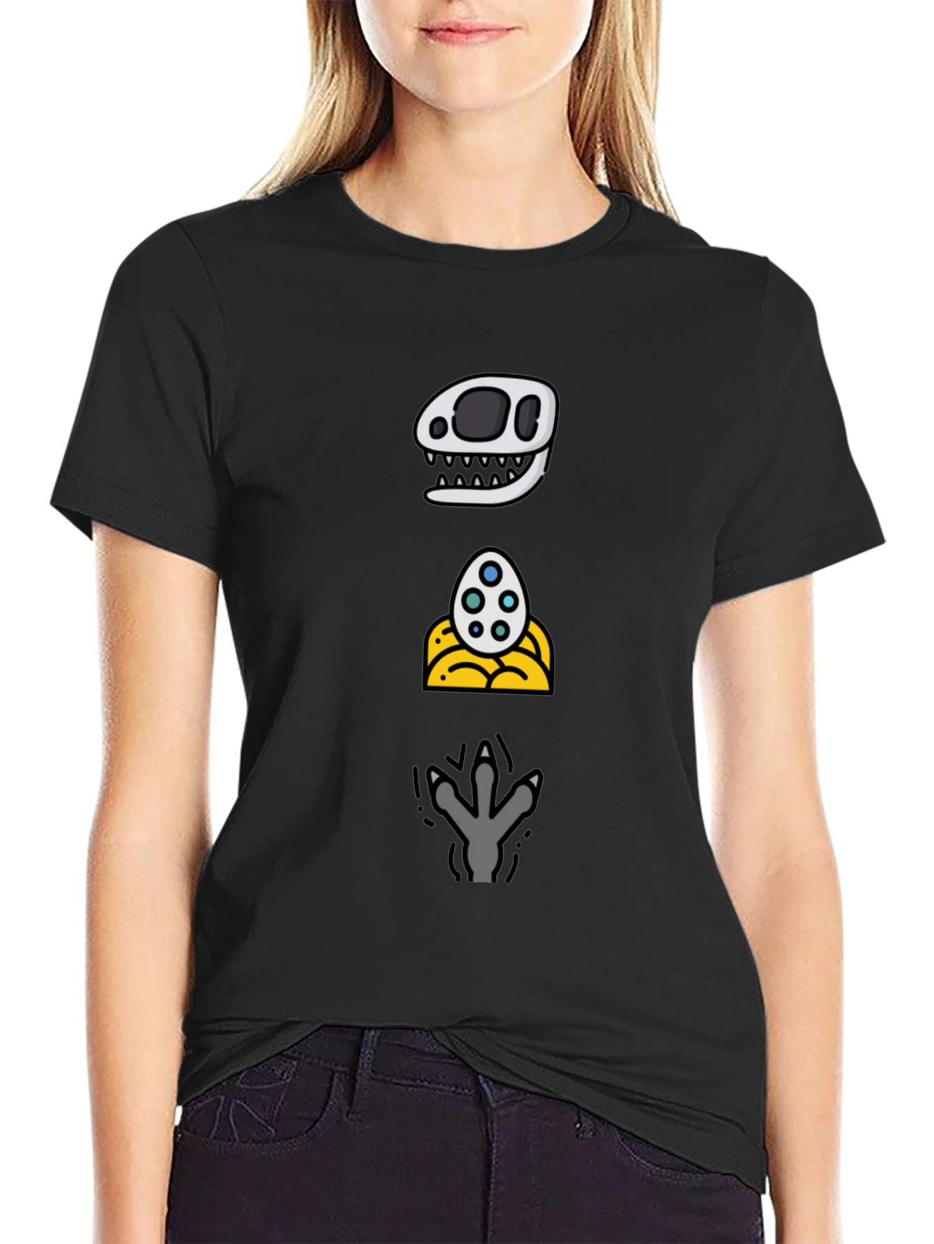 Dino Evolution T-Shirt: Skull Egg Footprint Design
