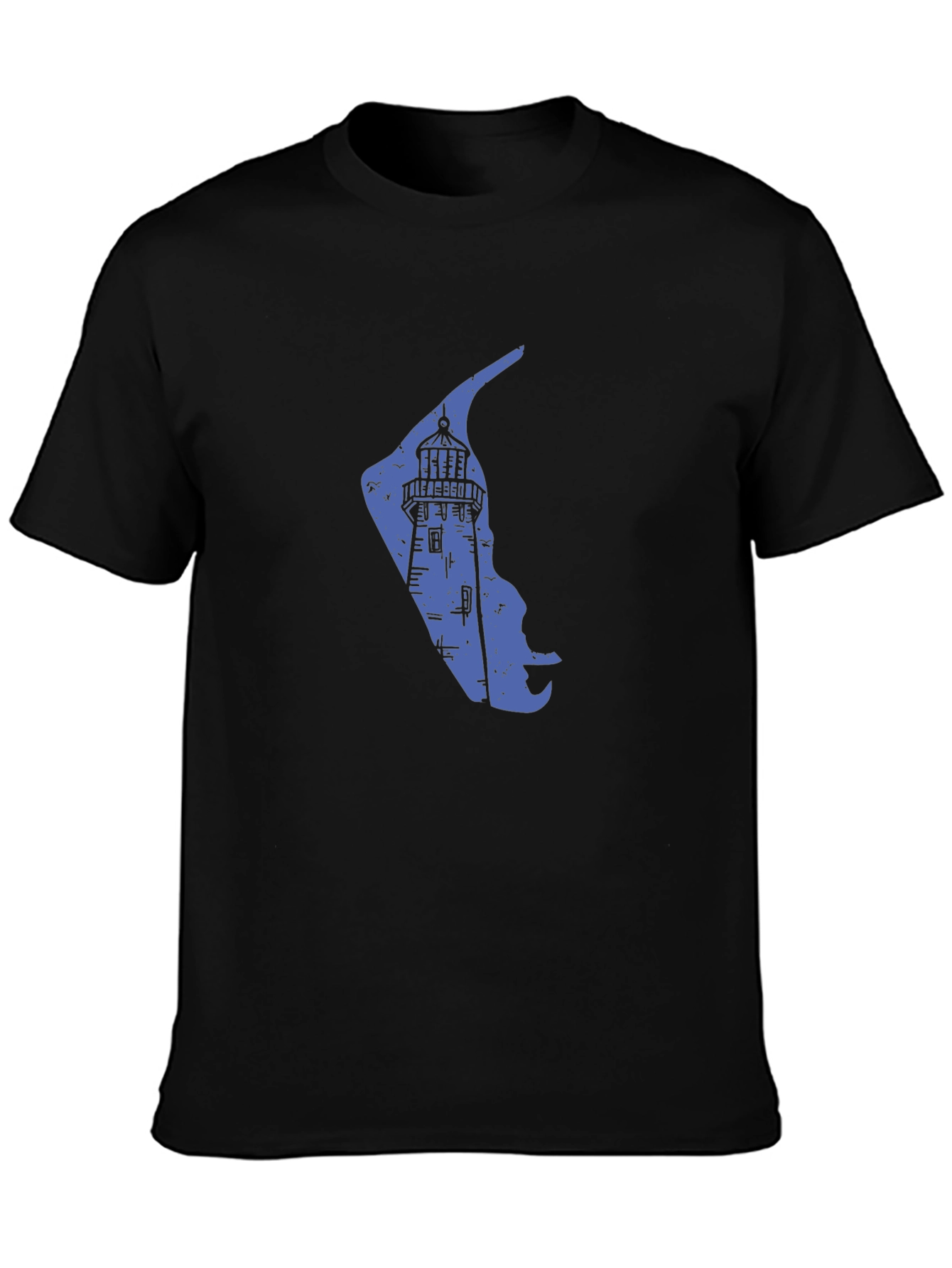 Coastal Lighthouse Graphic Tee - Black Cotton Blend