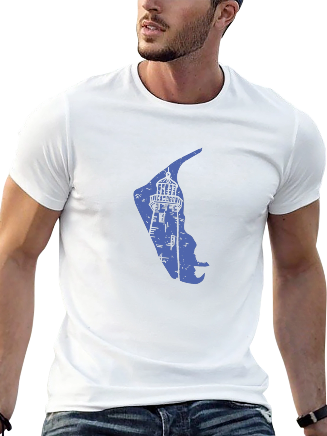 Coastal Lighthouse Graphic Tee - Black Cotton Blend