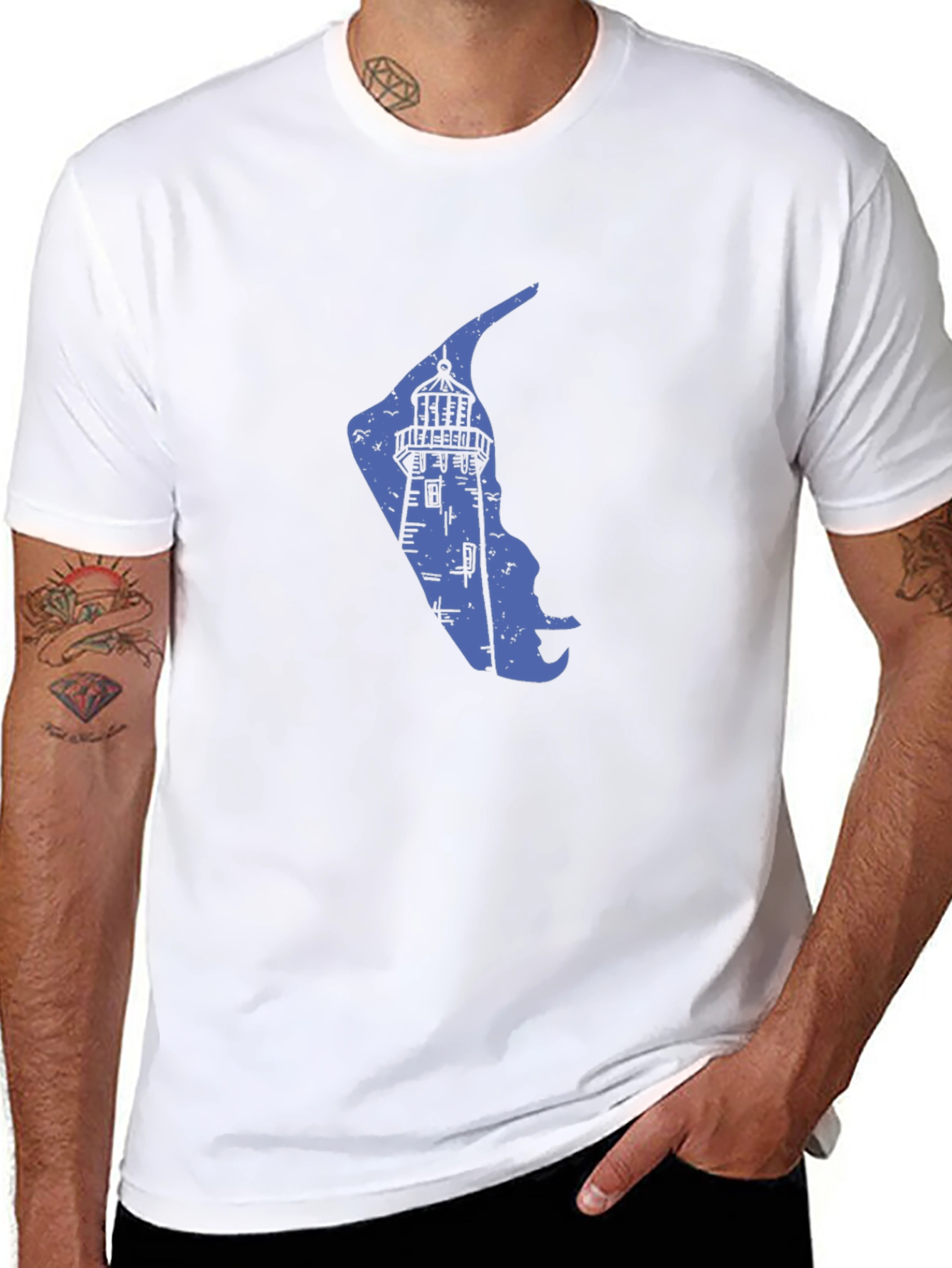Coastal Lighthouse Graphic Tee - Black Cotton Blend