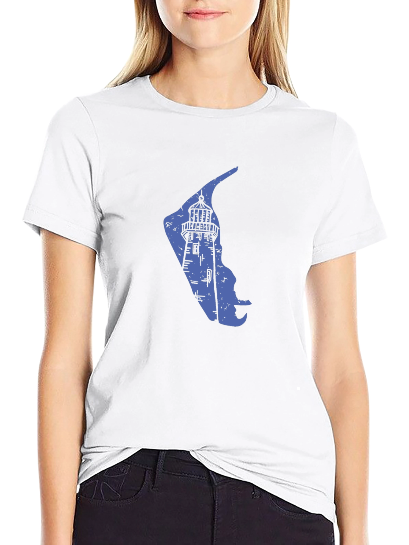 Coastal Lighthouse Graphic Tee - Black Cotton Blend
