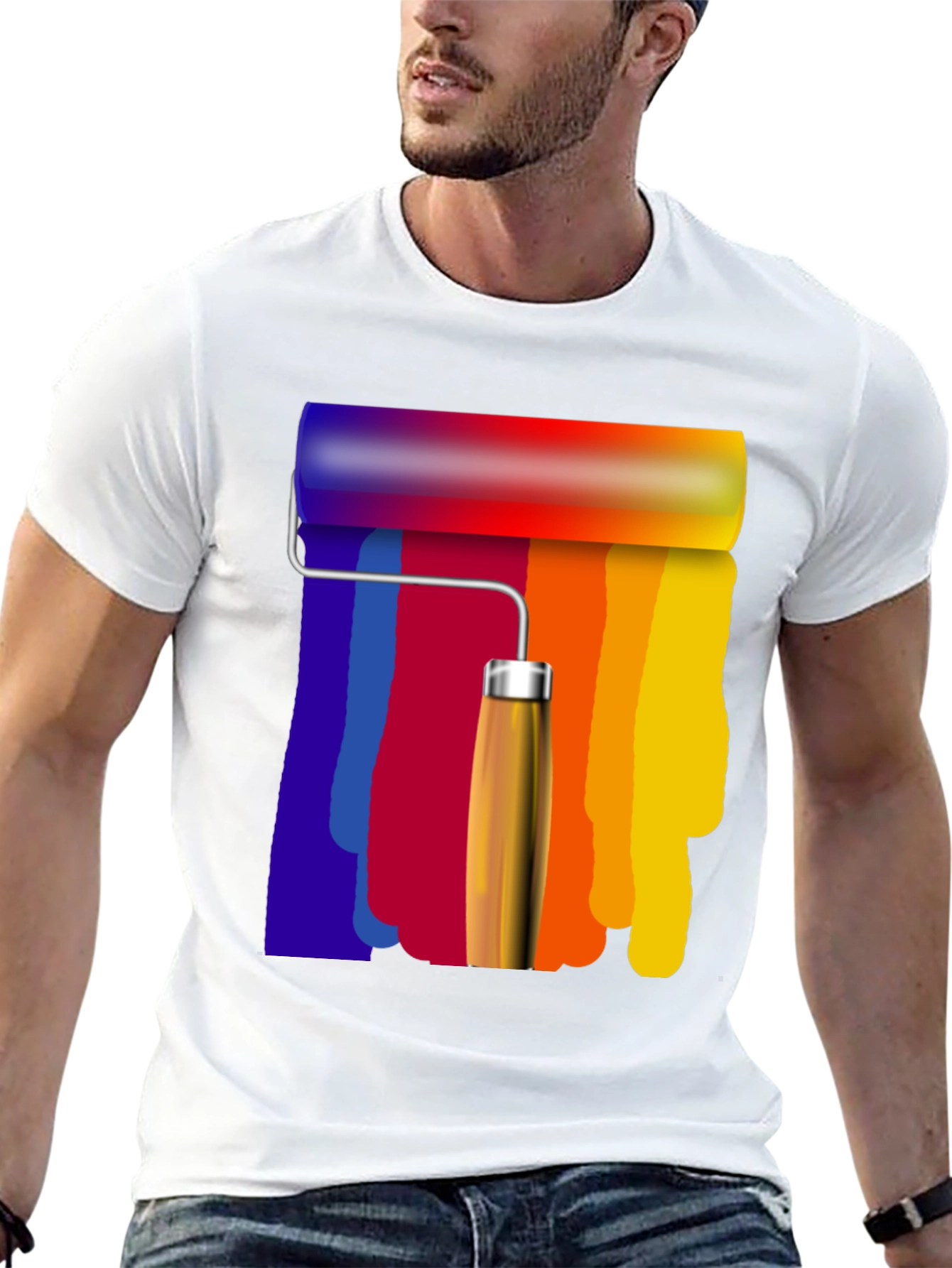 Rainbow Paint Roller Graphic T-Shirt - Artistic Design