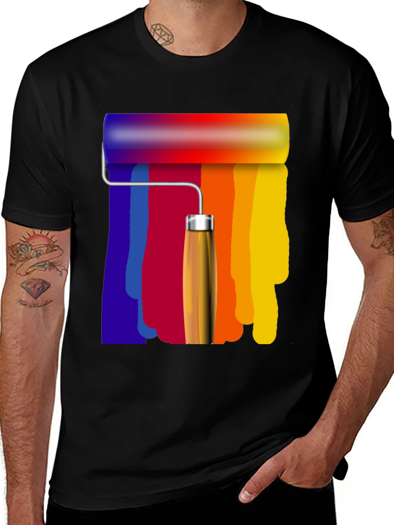 Rainbow Paint Roller Graphic T-Shirt - Artistic Design