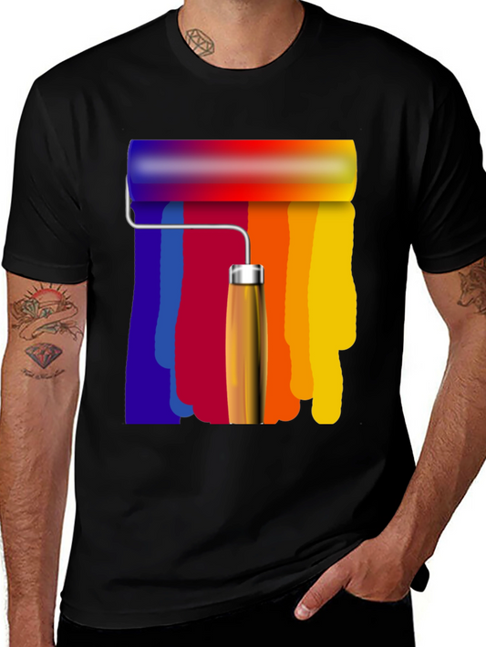 Rainbow Paint Roller Graphic T-Shirt - Artistic Design