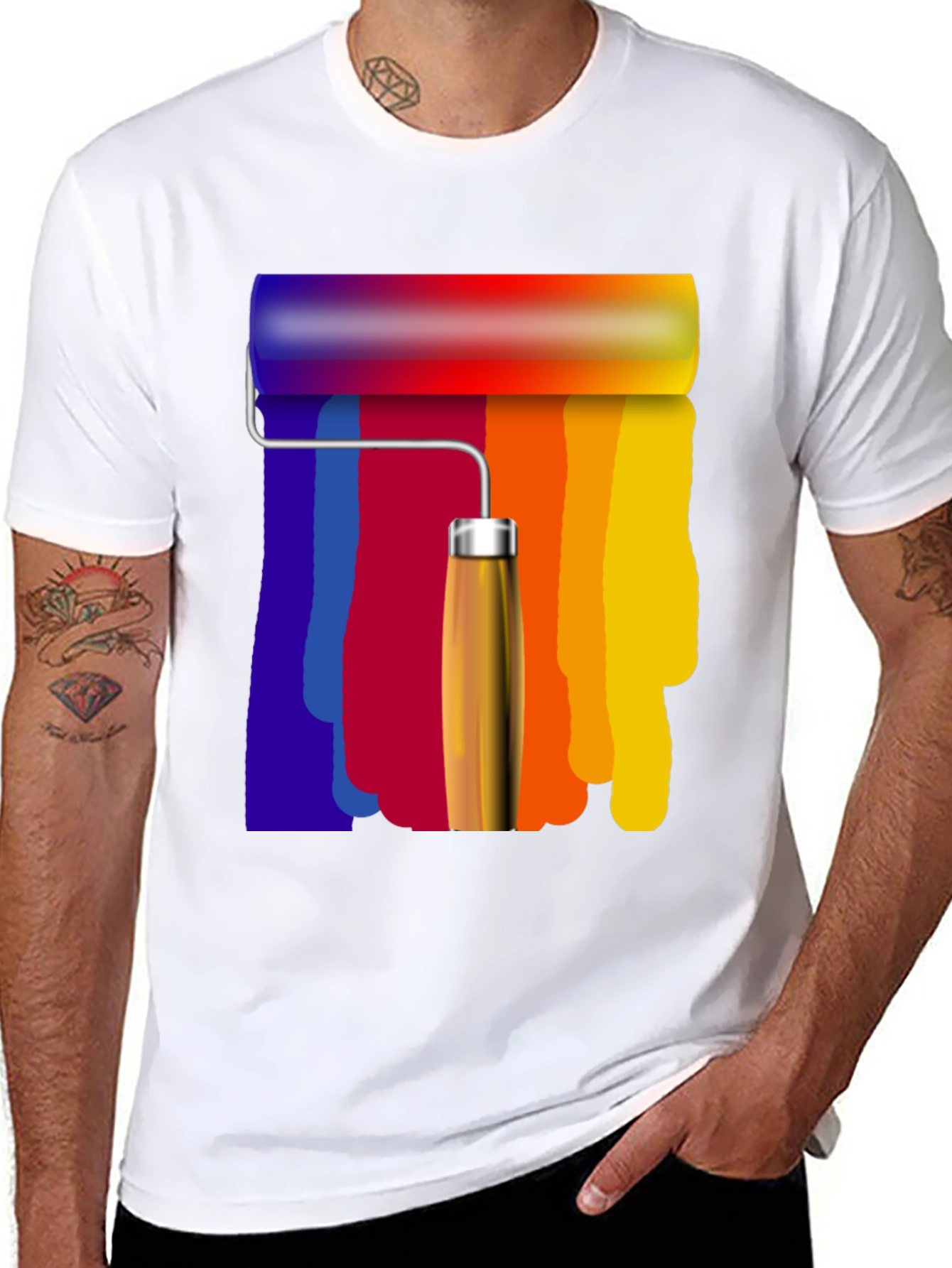 Rainbow Paint Roller Graphic T-Shirt - Artistic Design