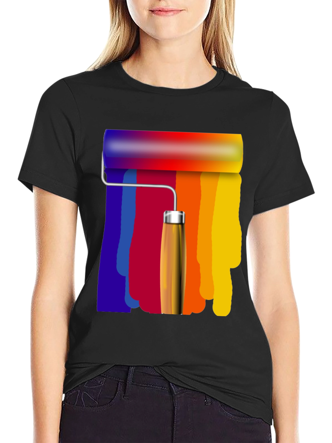 Rainbow Paint Roller Graphic T-Shirt - Artistic Design