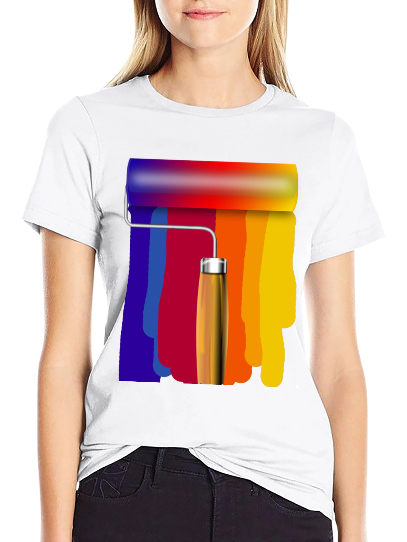 Rainbow Paint Roller Graphic T-Shirt - Artistic Design