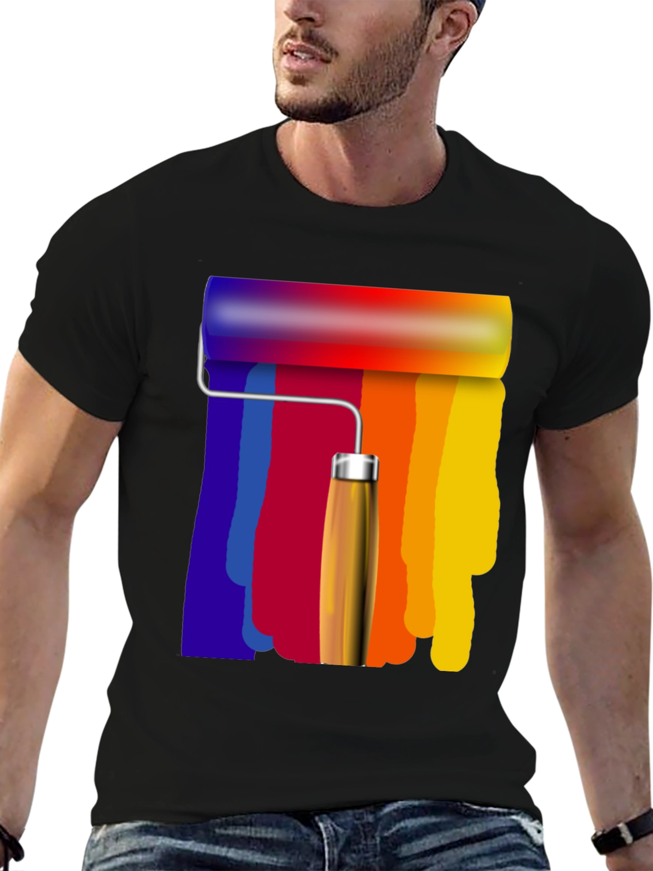 Rainbow Paint Roller Graphic T-Shirt - Artistic Design
