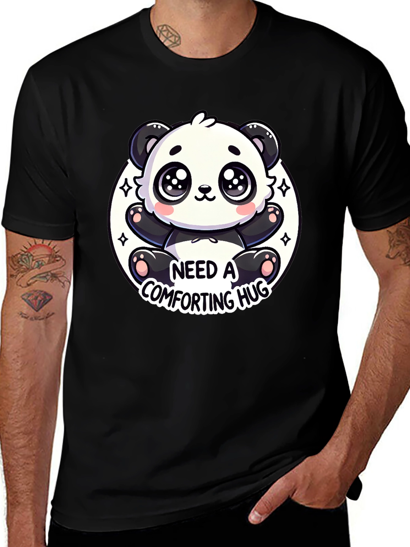 Cute Panda Comfort Hug Black Tee