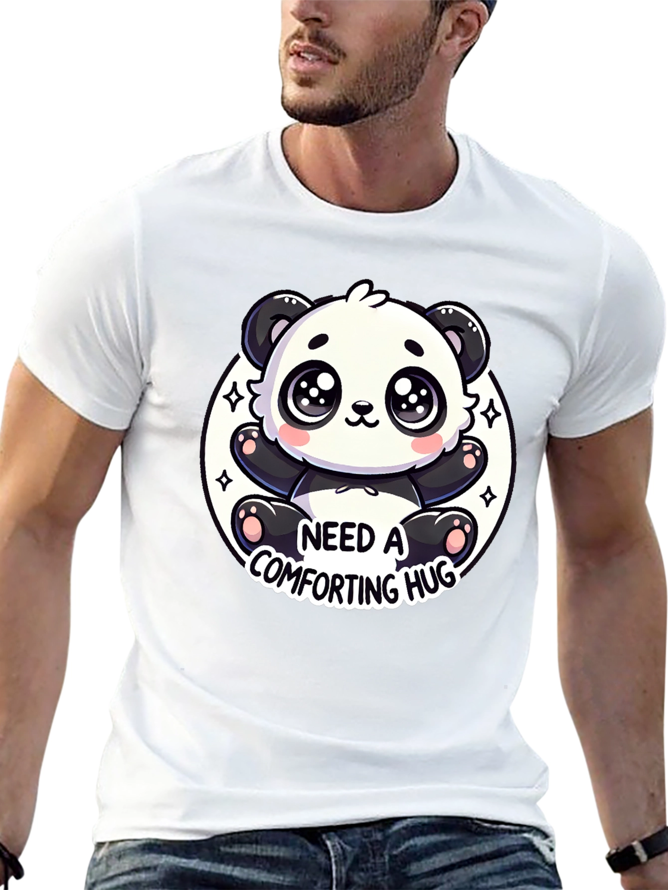 Cute Panda Comfort Hug Black Tee