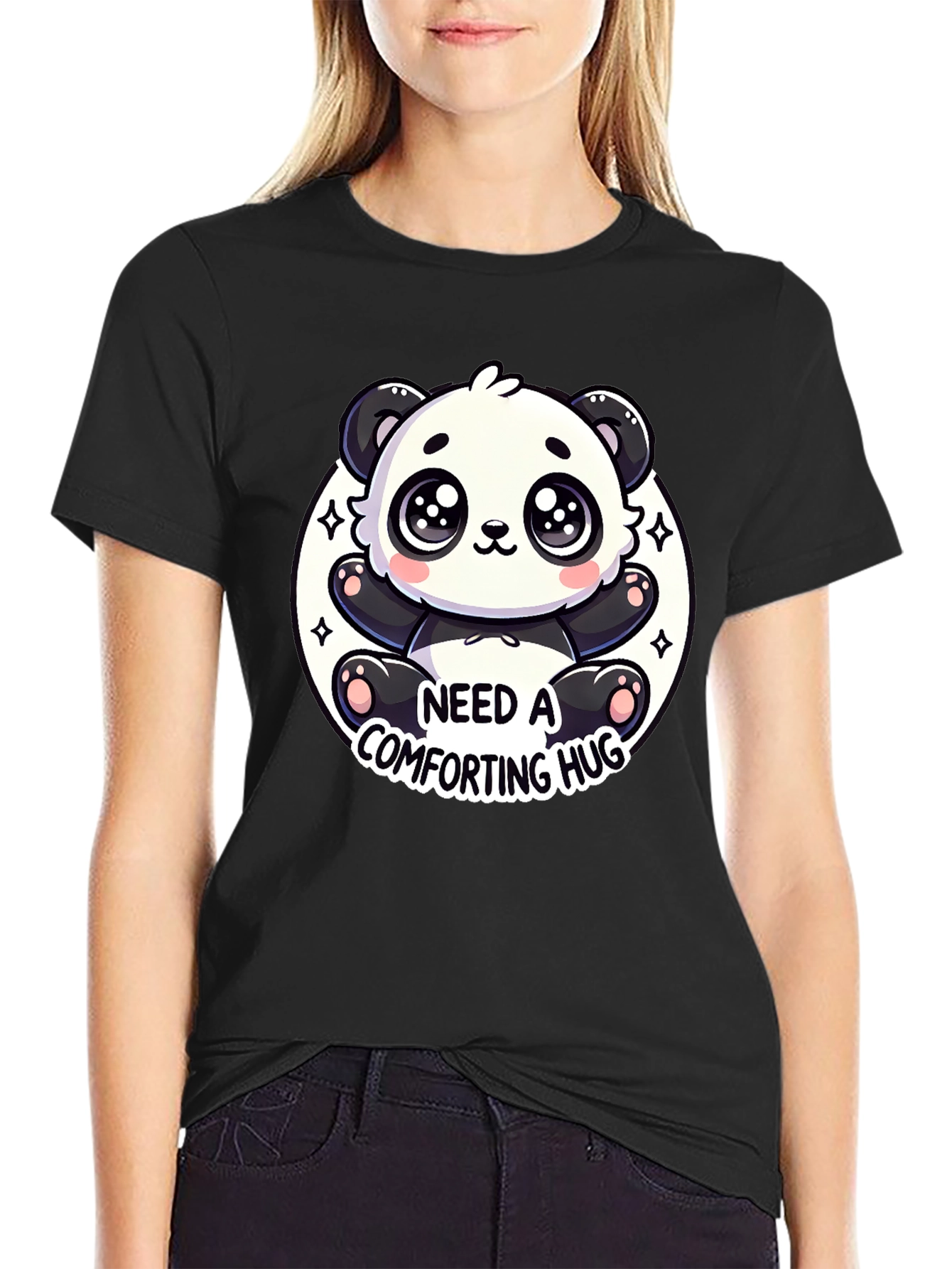 Cute Panda Comfort Hug Black Tee