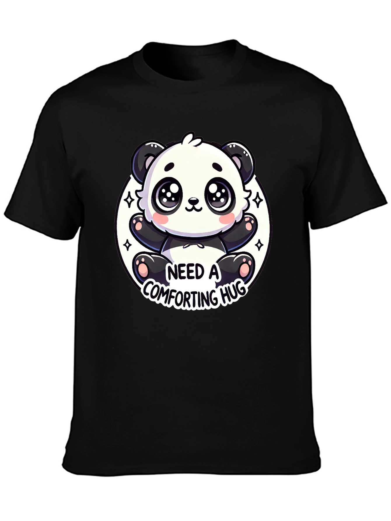 Cute Panda Comfort Hug Black Tee