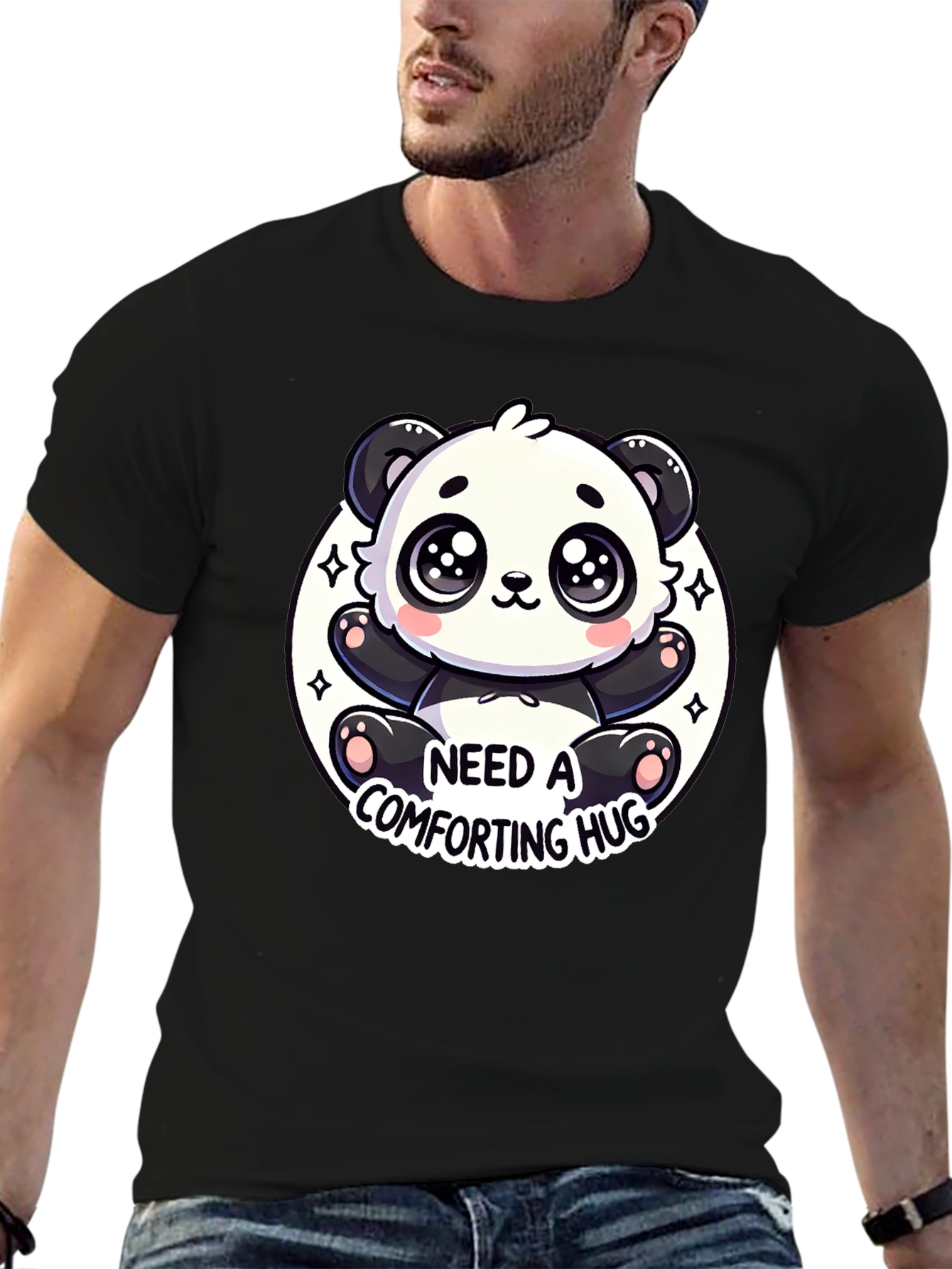 Cute Panda Comfort Hug Black Tee