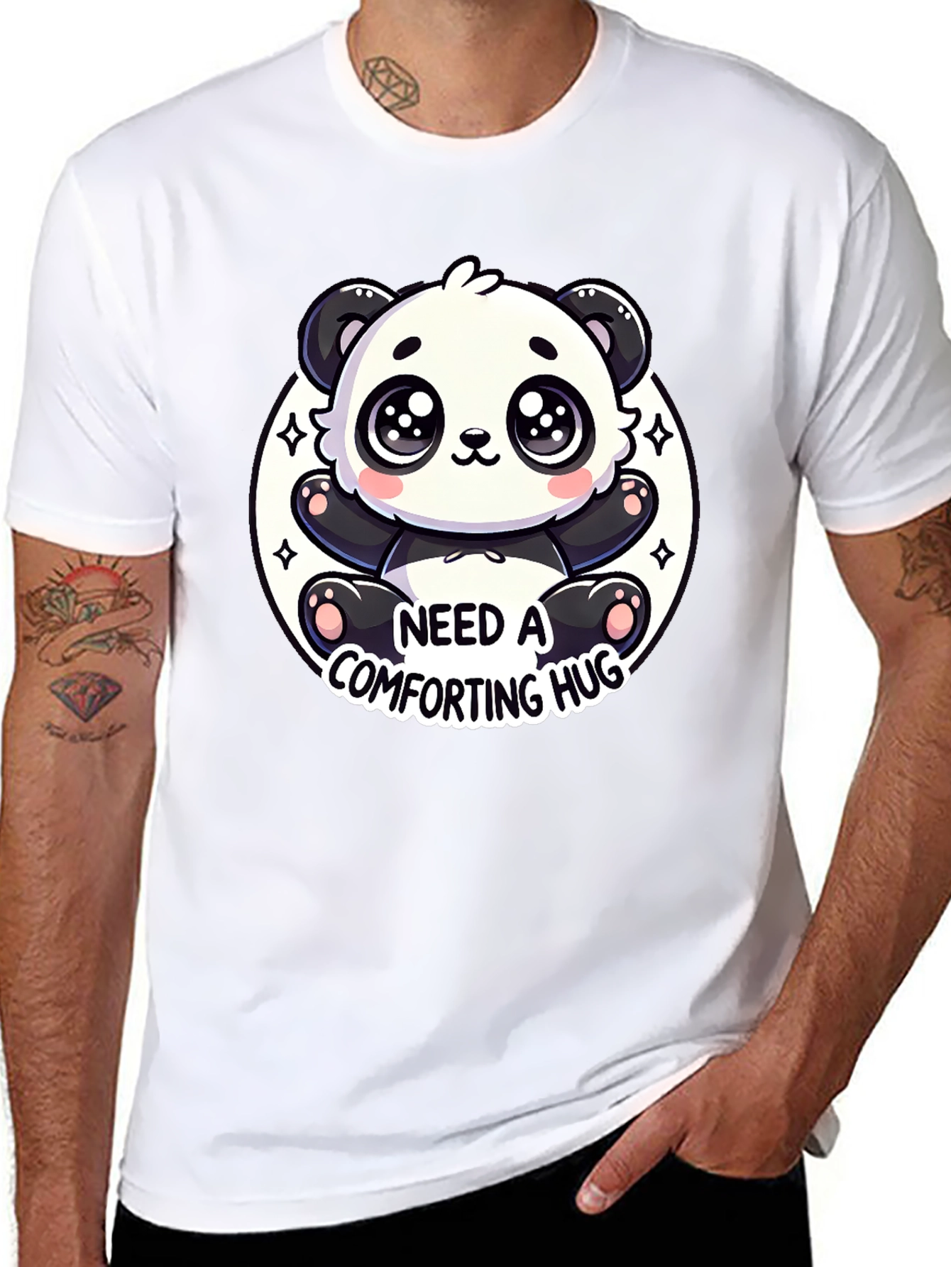Cute Panda Comfort Hug Black Tee