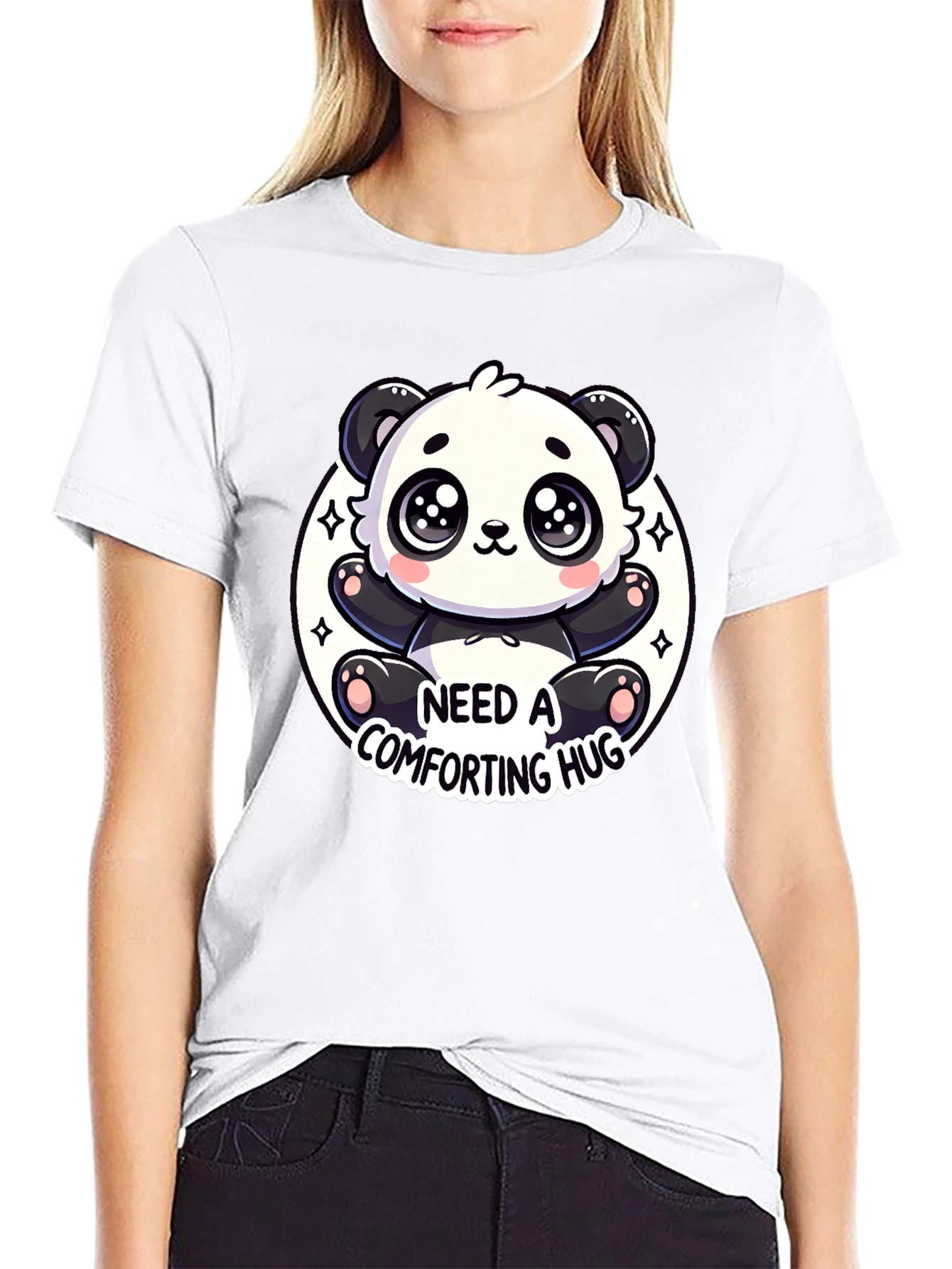 Cute Panda Comfort Hug Black Tee