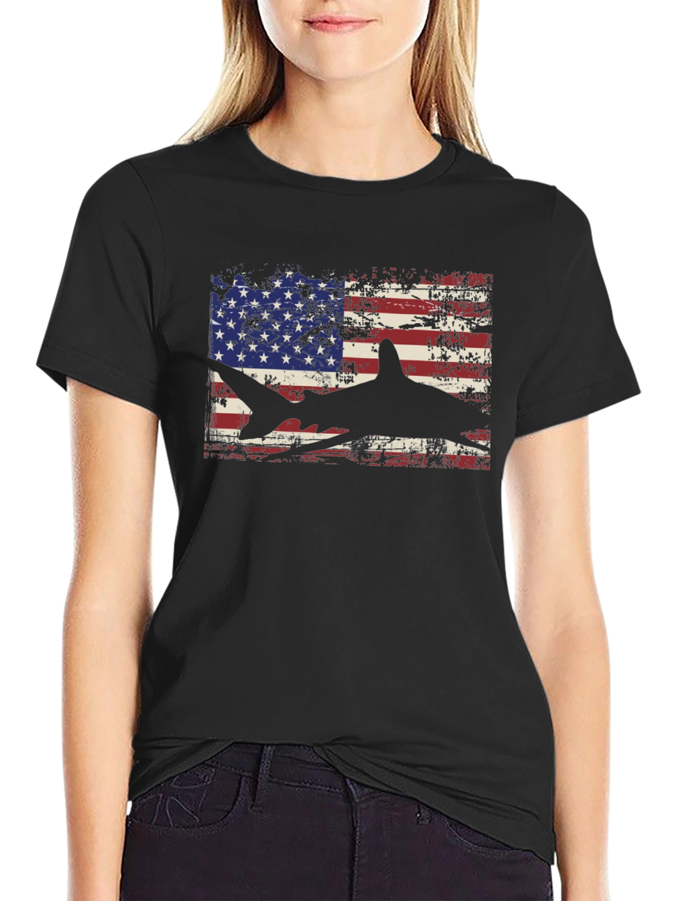 American Flag Shark Graphic T-Shirt
