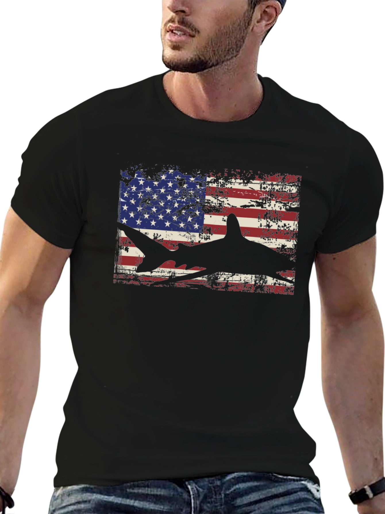 American Flag Shark Graphic T-Shirt
