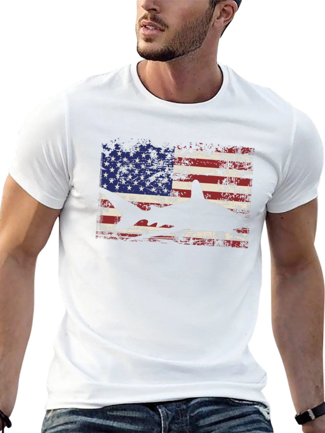 American Flag Shark Graphic T-Shirt