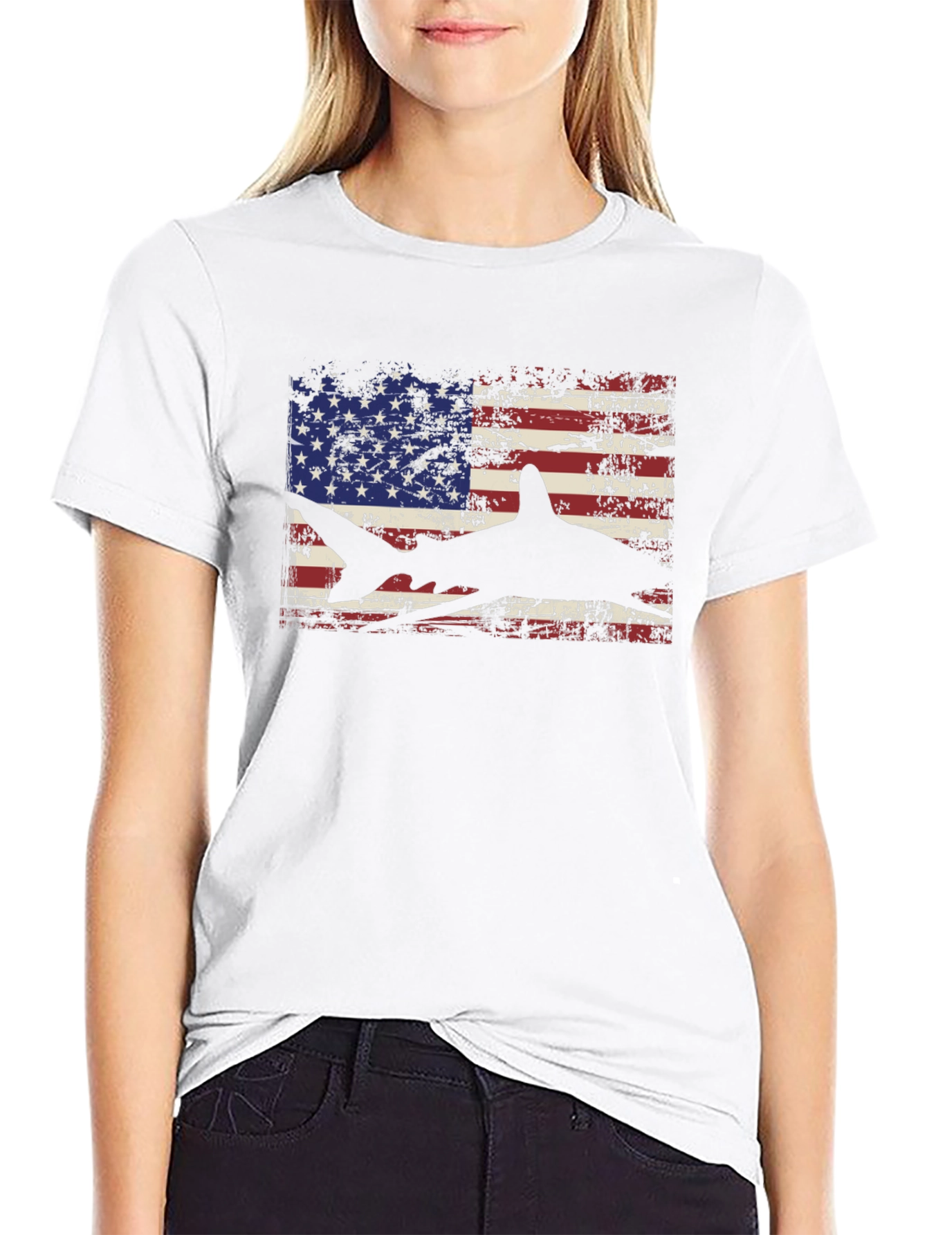 American Flag Shark Graphic T-Shirt