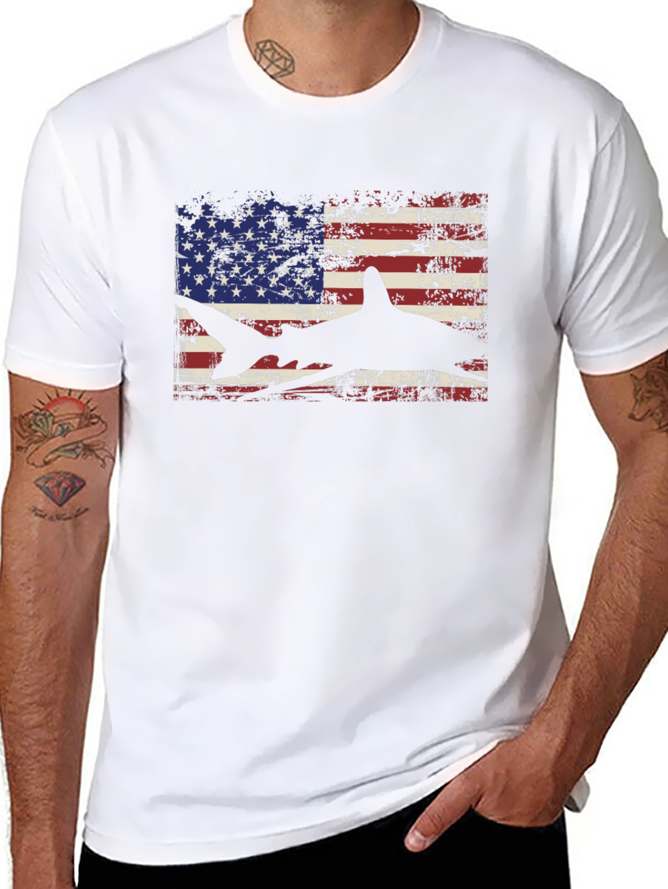 American Flag Shark Graphic T-Shirt