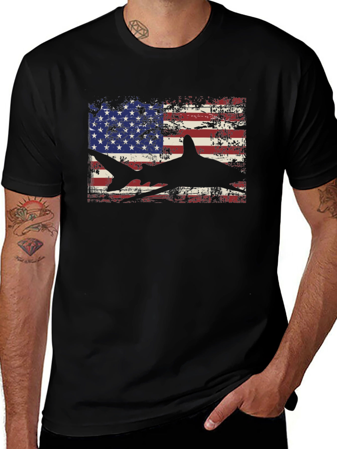American Flag Shark Graphic T-Shirt