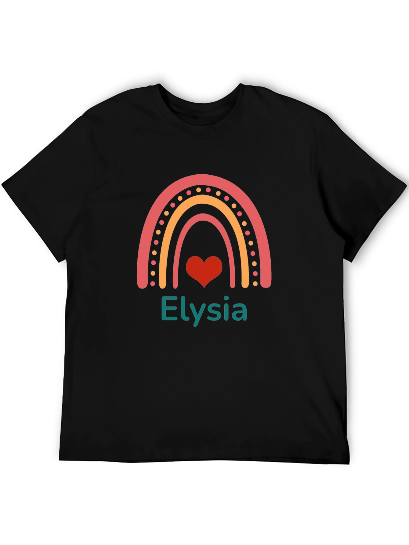 Elysia Rainbow Heart Personalized Black T-Shirt