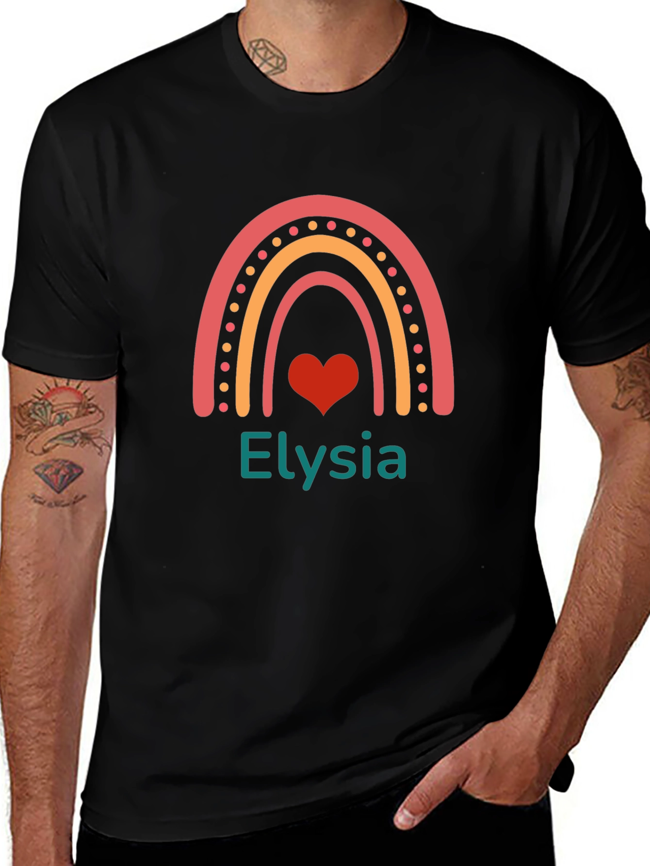 Elysia Rainbow Heart Personalized Black T-Shirt