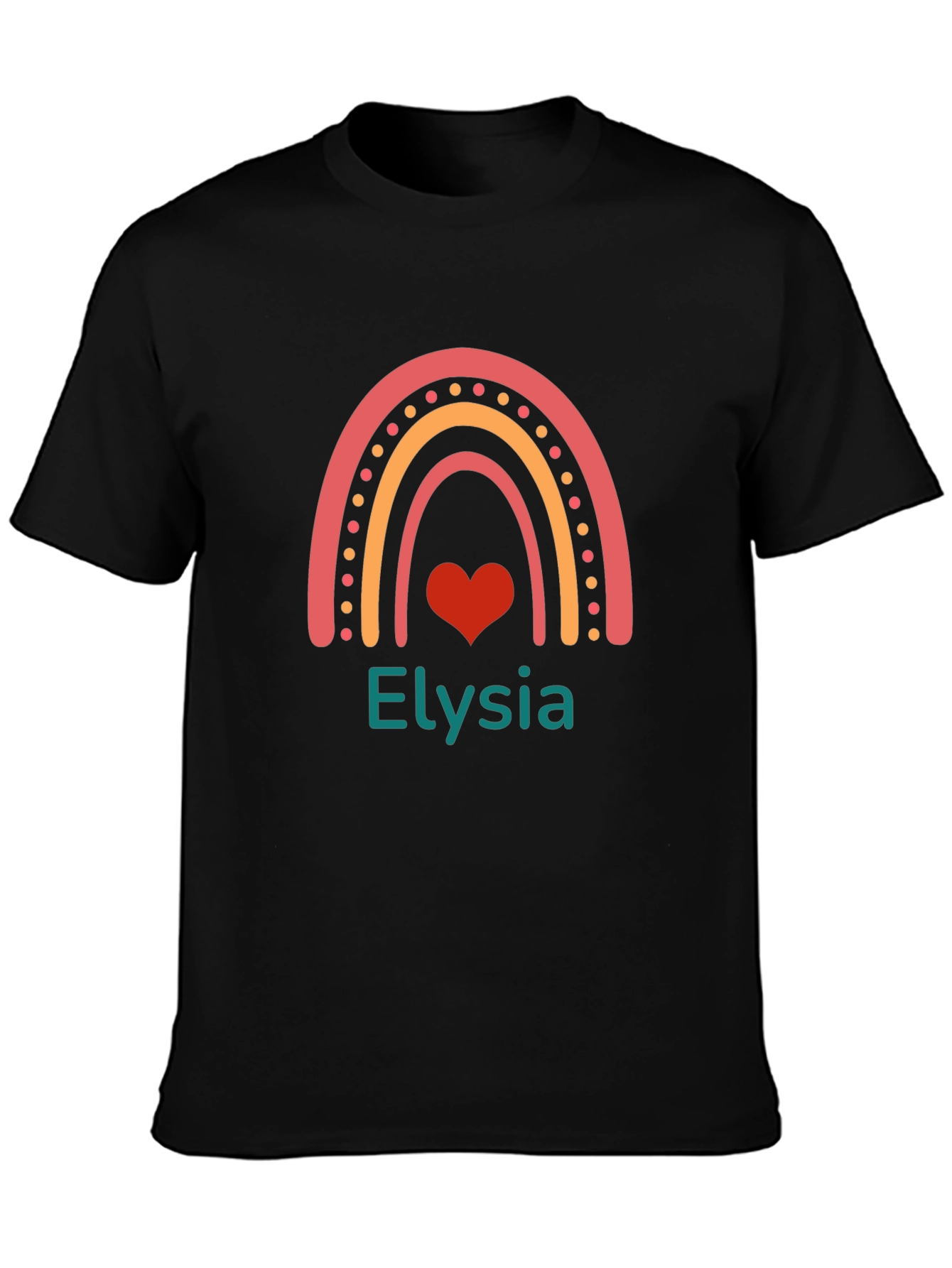 Elysia Rainbow Heart Personalized Black T-Shirt