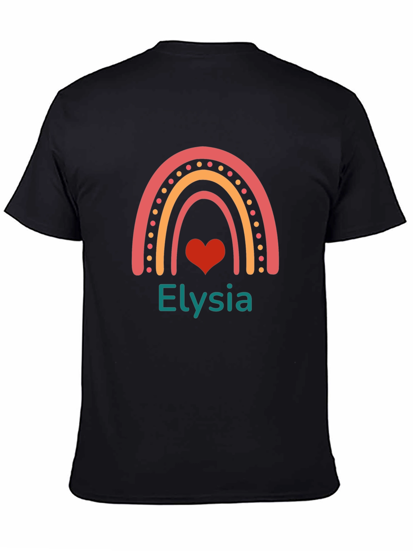 Elysia Rainbow Heart Personalized Black T-Shirt