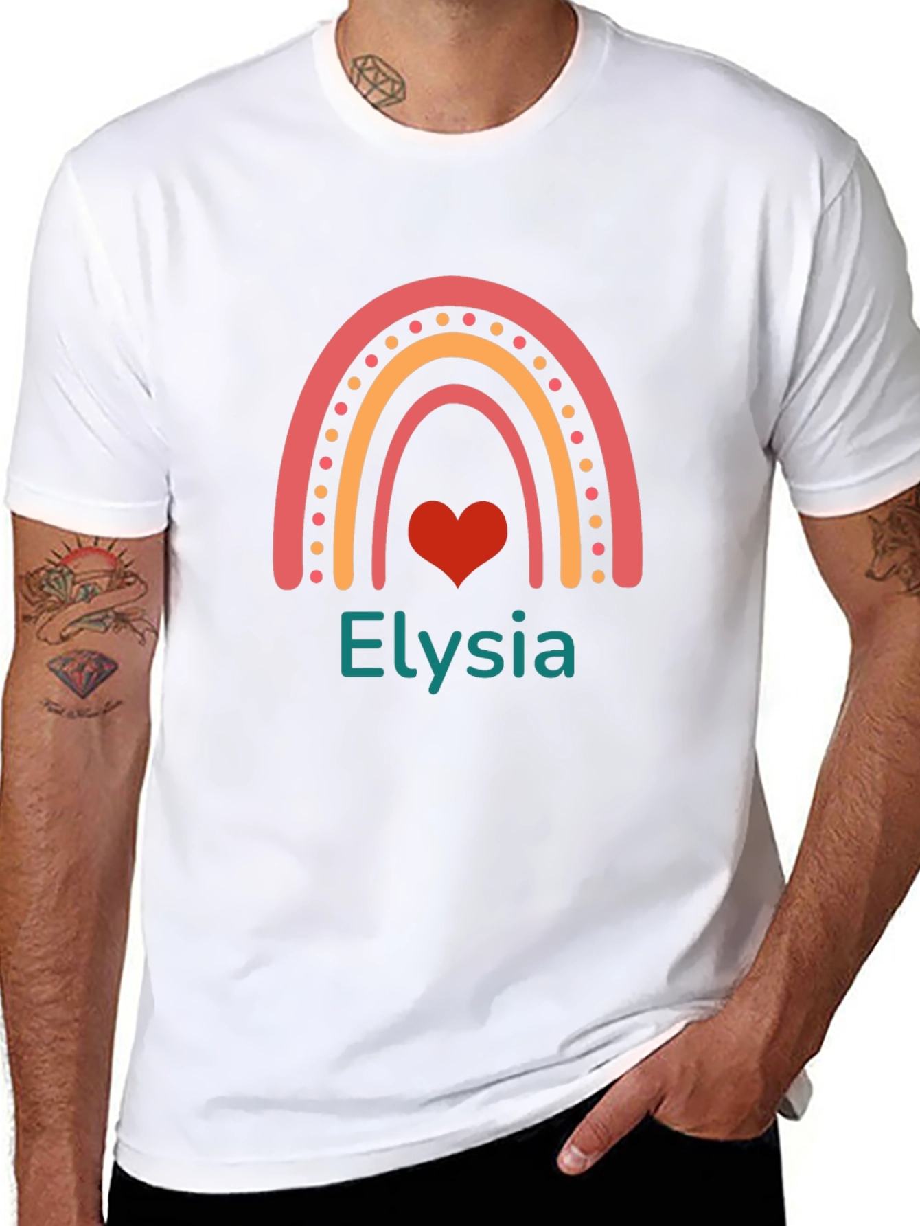 Elysia Rainbow Heart Personalized Black T-Shirt