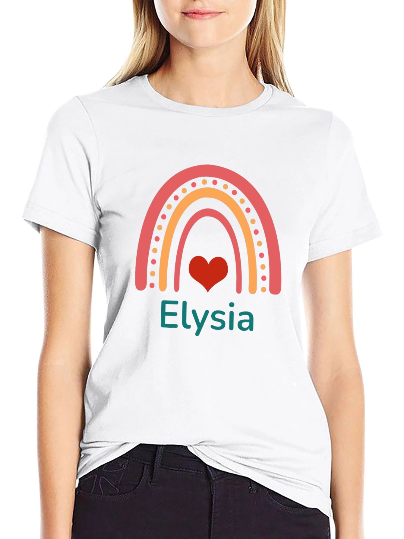 Elysia Rainbow Heart Personalized Black T-Shirt