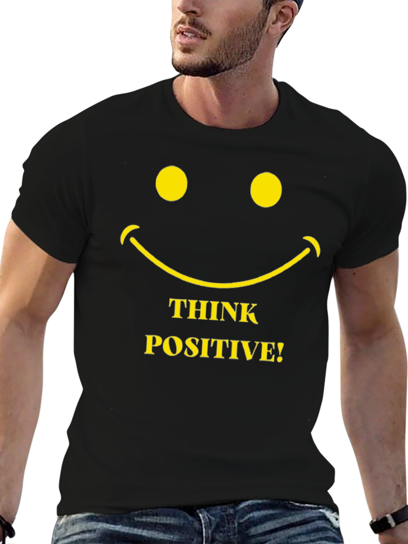 Think Positive Smiley Face Graphic T-Shirt