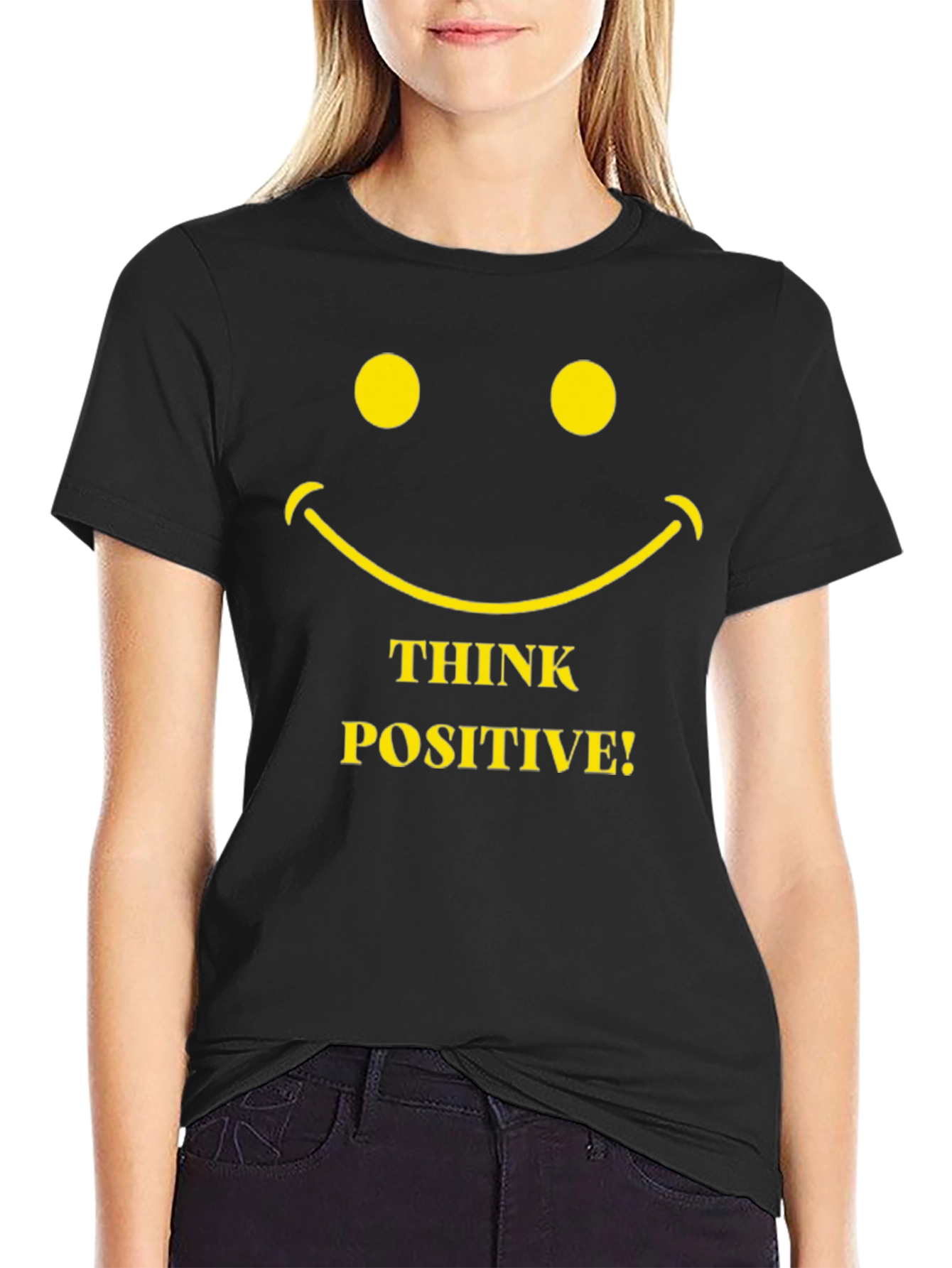 Think Positive Smiley Face Graphic T-Shirt