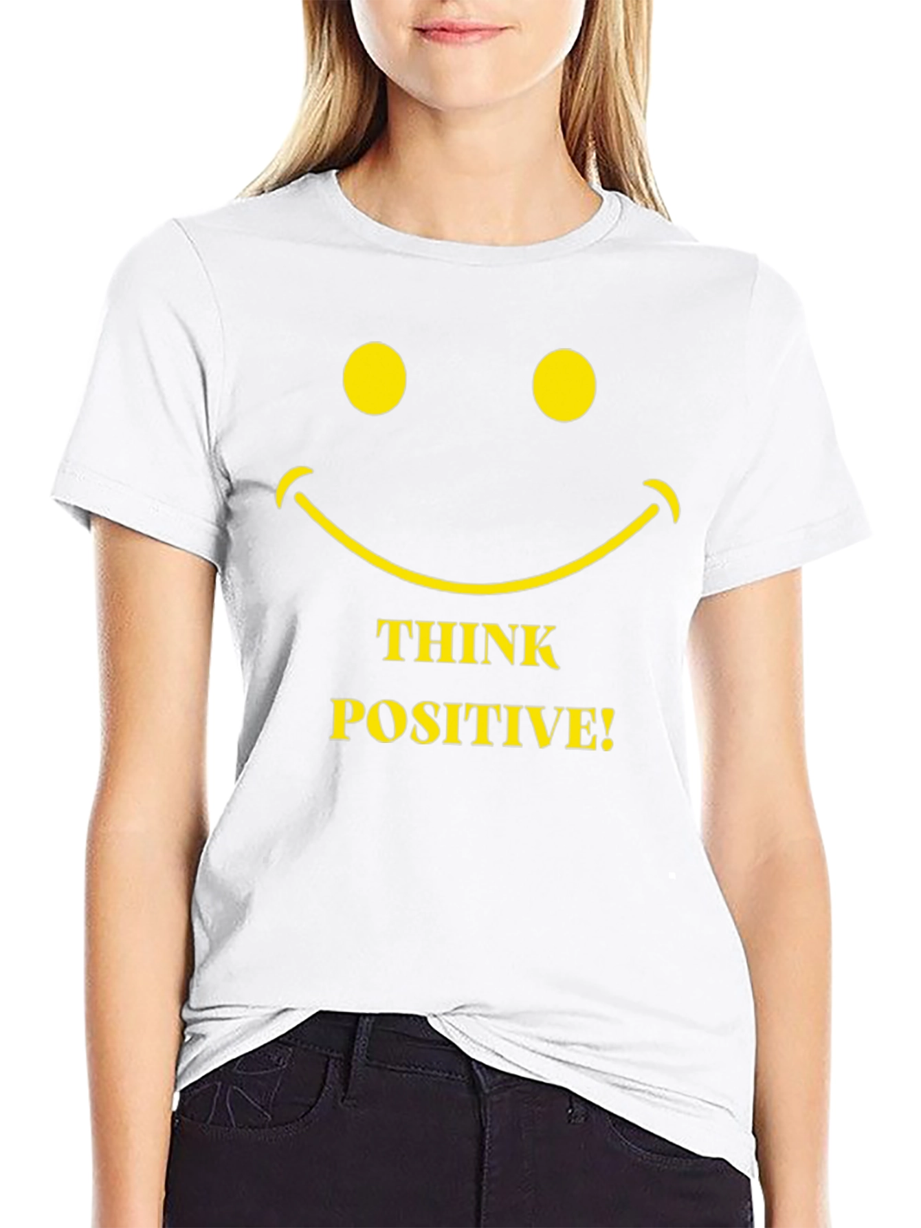Think Positive Smiley Face Graphic T-Shirt