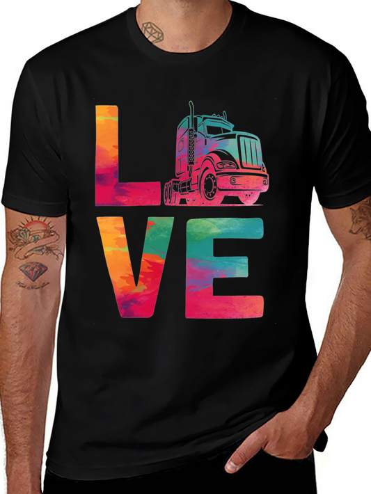 Trucker LOVE Graphic Tee - Colorful Semi Truck Design