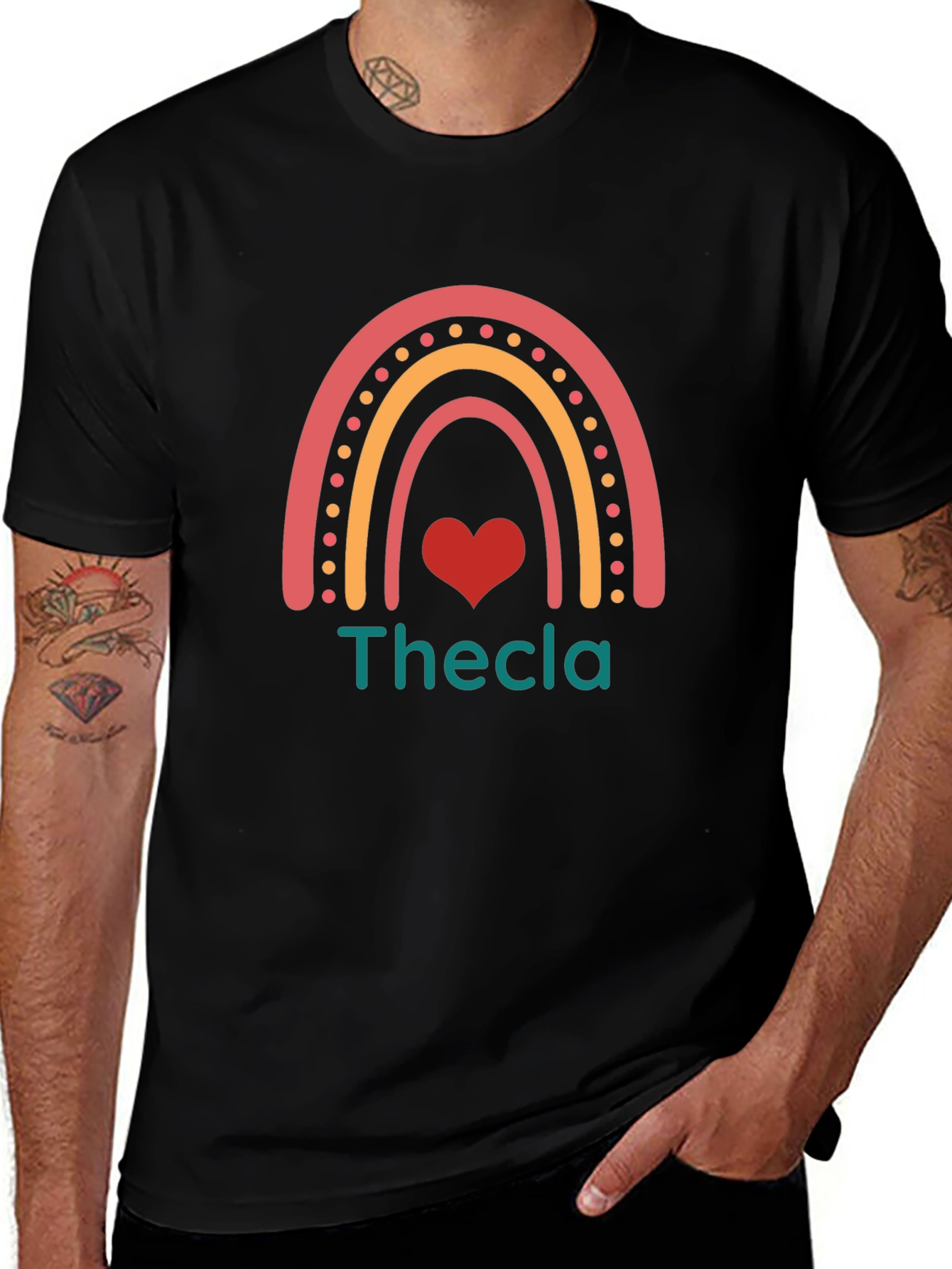 Thecla Rainbow Heart Tee - Custom Name T-Shirt