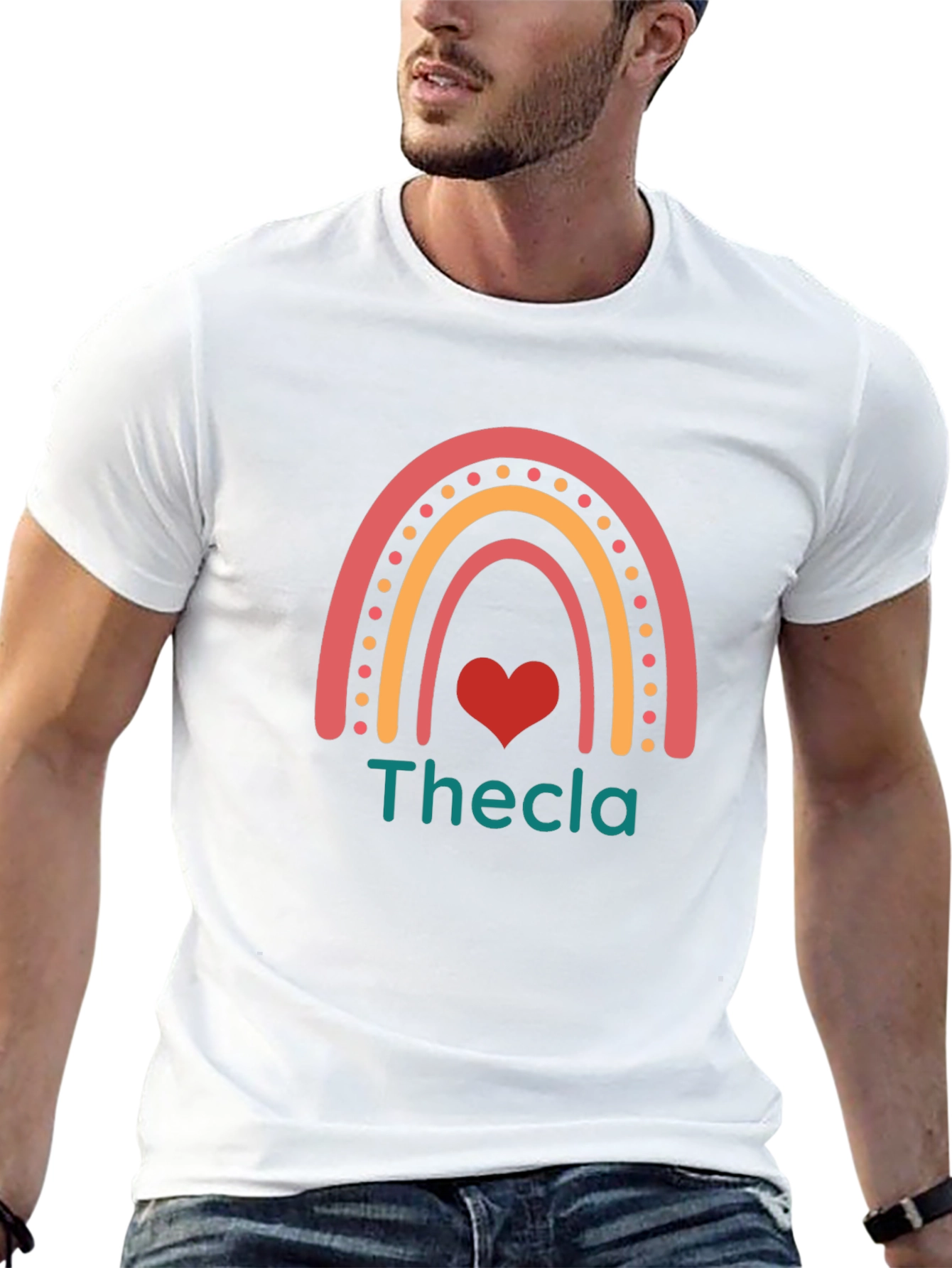 Thecla Rainbow Heart Tee - Custom Name T-Shirt