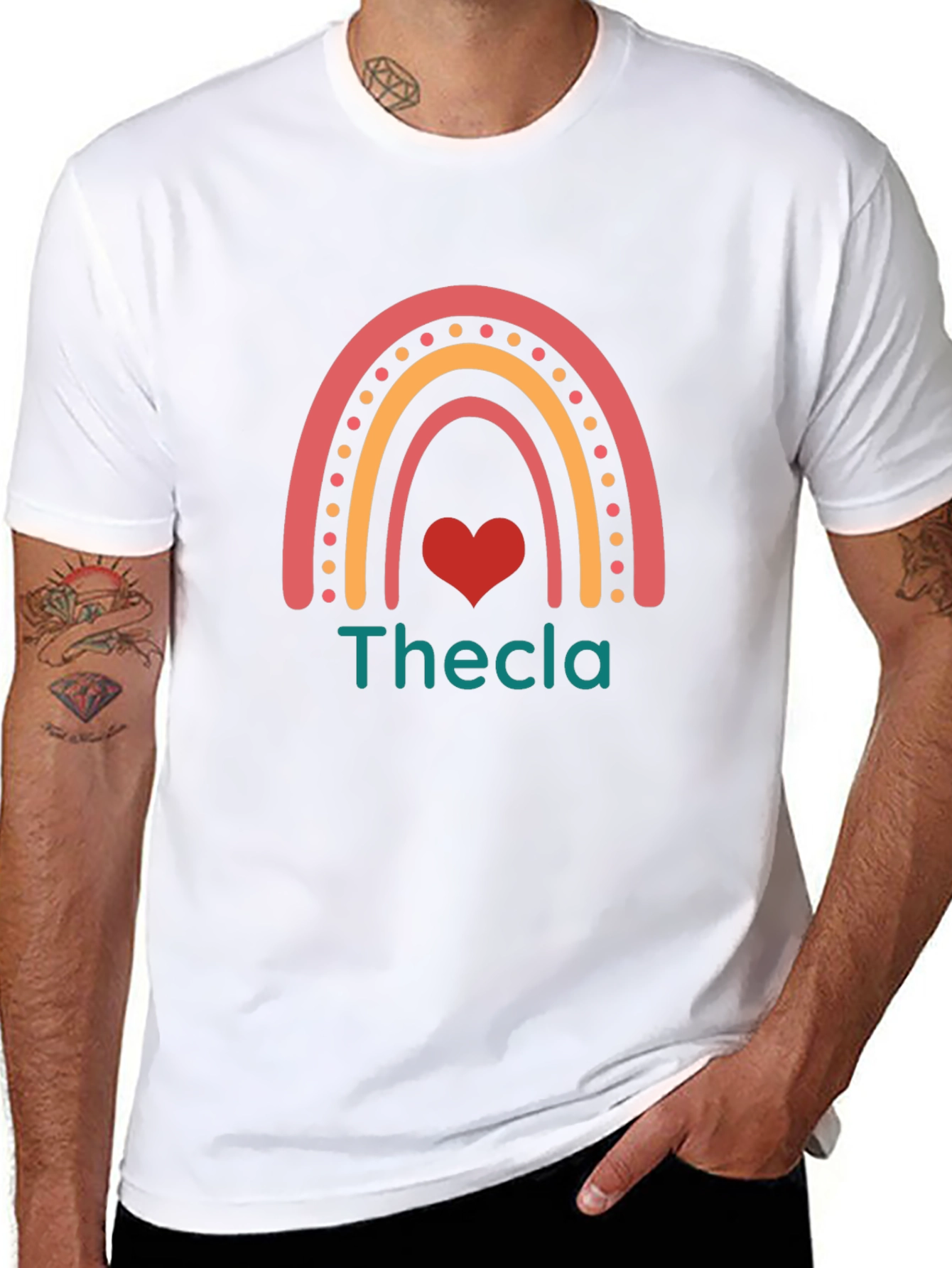 Thecla Rainbow Heart Tee - Custom Name T-Shirt