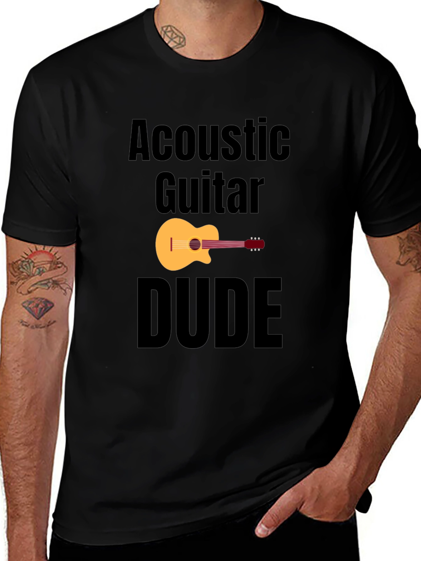Acoustic Guitar Dude Black Graphic T-Shirt