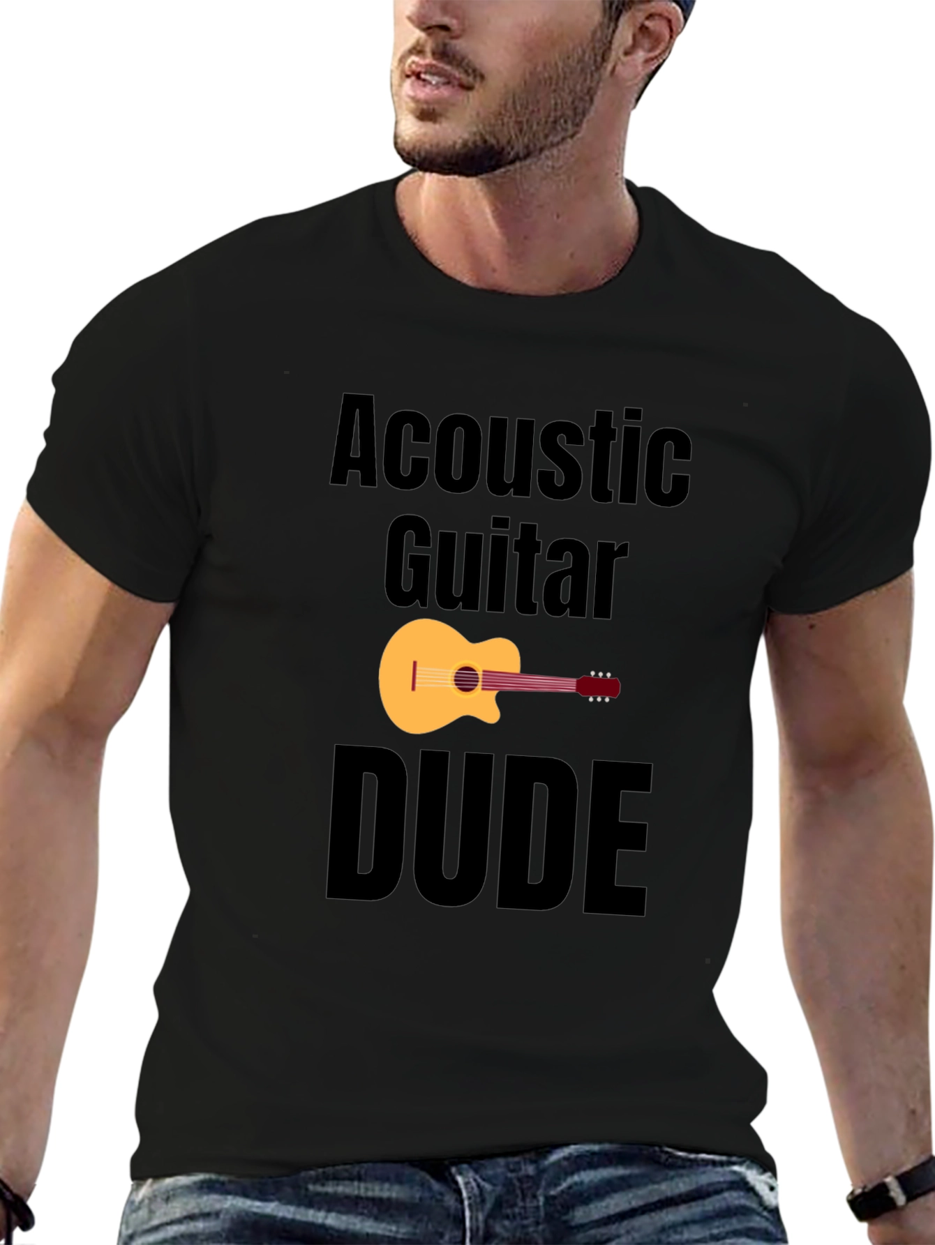 Acoustic Guitar Dude Black Graphic T-Shirt