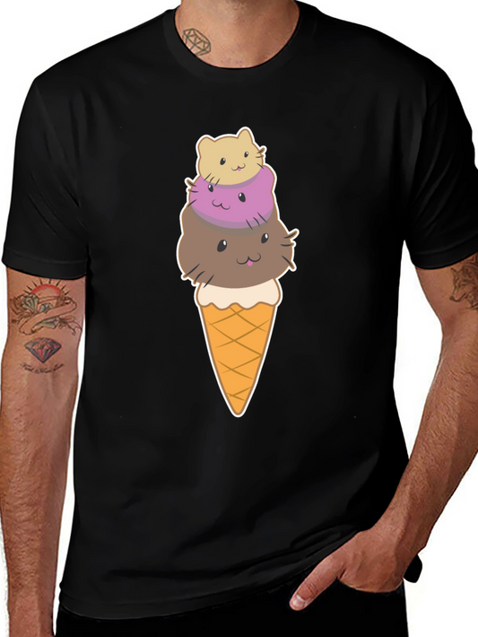 Cute Cat Ice Cream T-Shirt - Novelty Graphic Tee